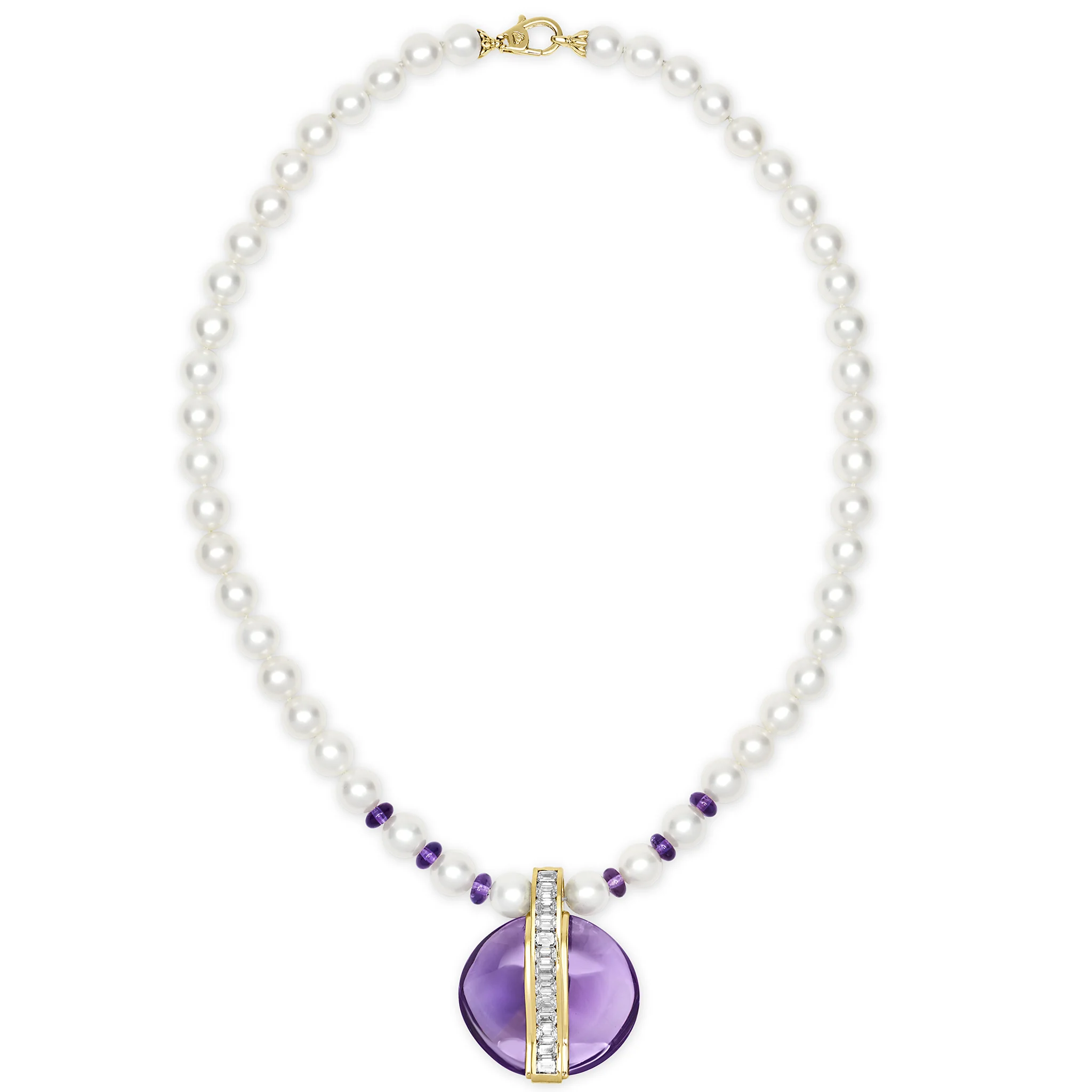 18K Gold Amethyst and Pearl Pendant Necklace - Image 2