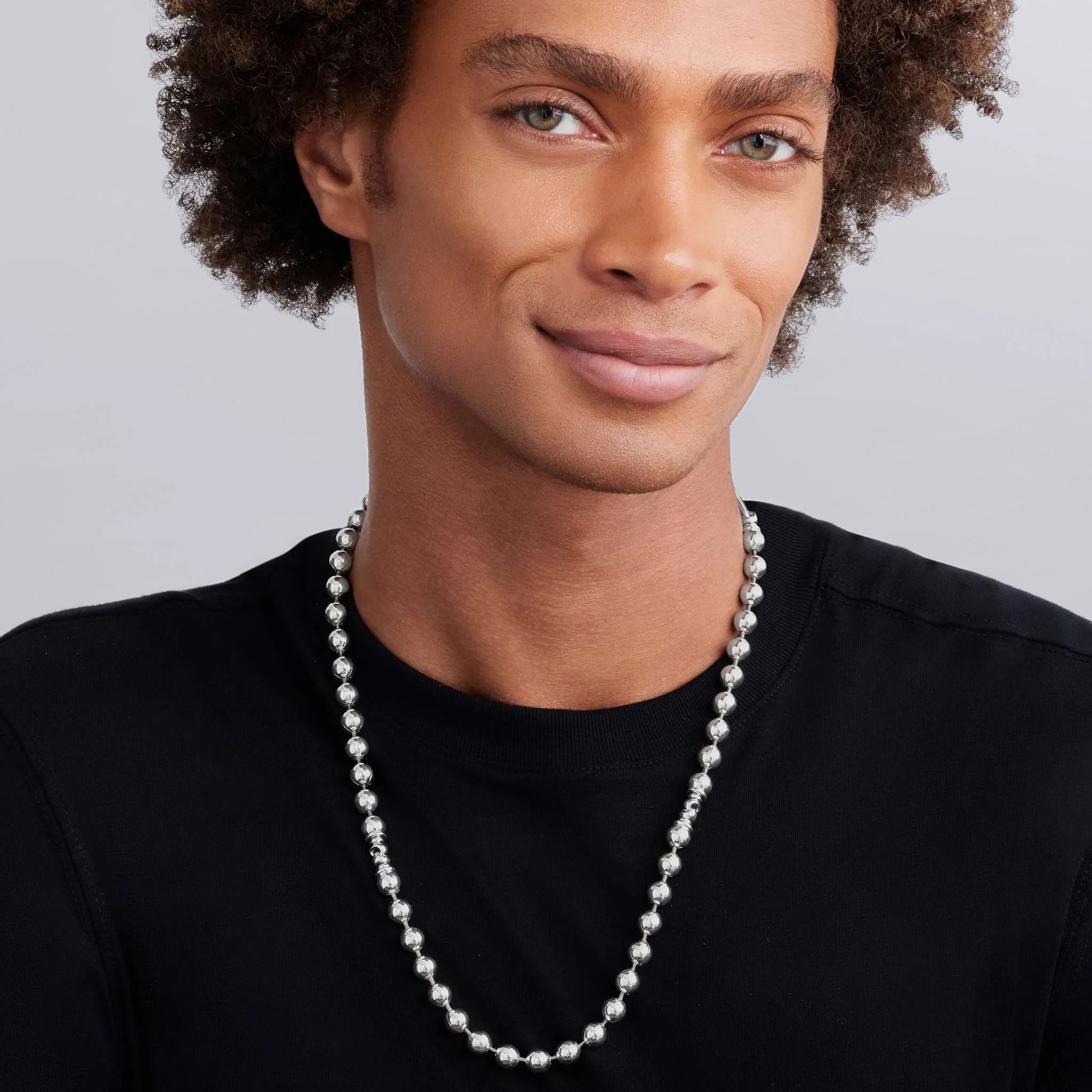 Anthem Sterling Silver Caviar Beaded Chain Necklace | 8mm - Image 2