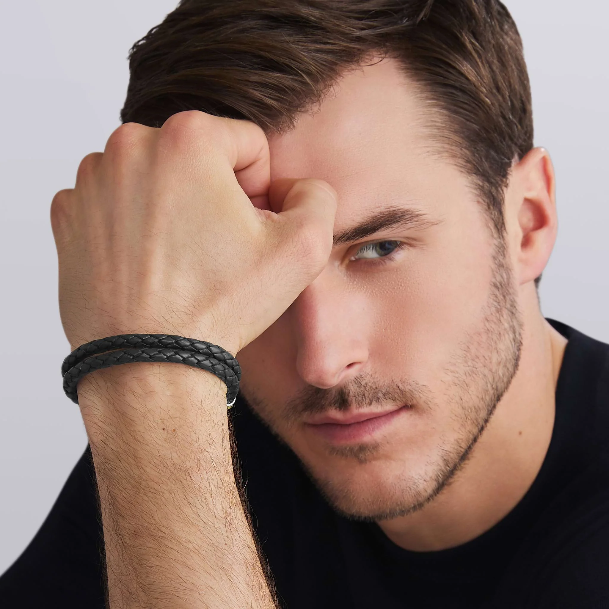 Anthem Two-Tone Black Leather Braided Bracelet - Image 2