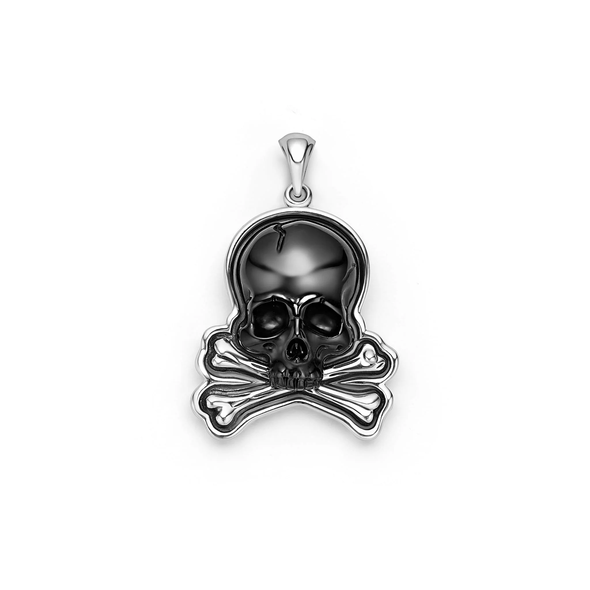 Anthem Sterling Siver Black Agate Skull and Bones Amulet