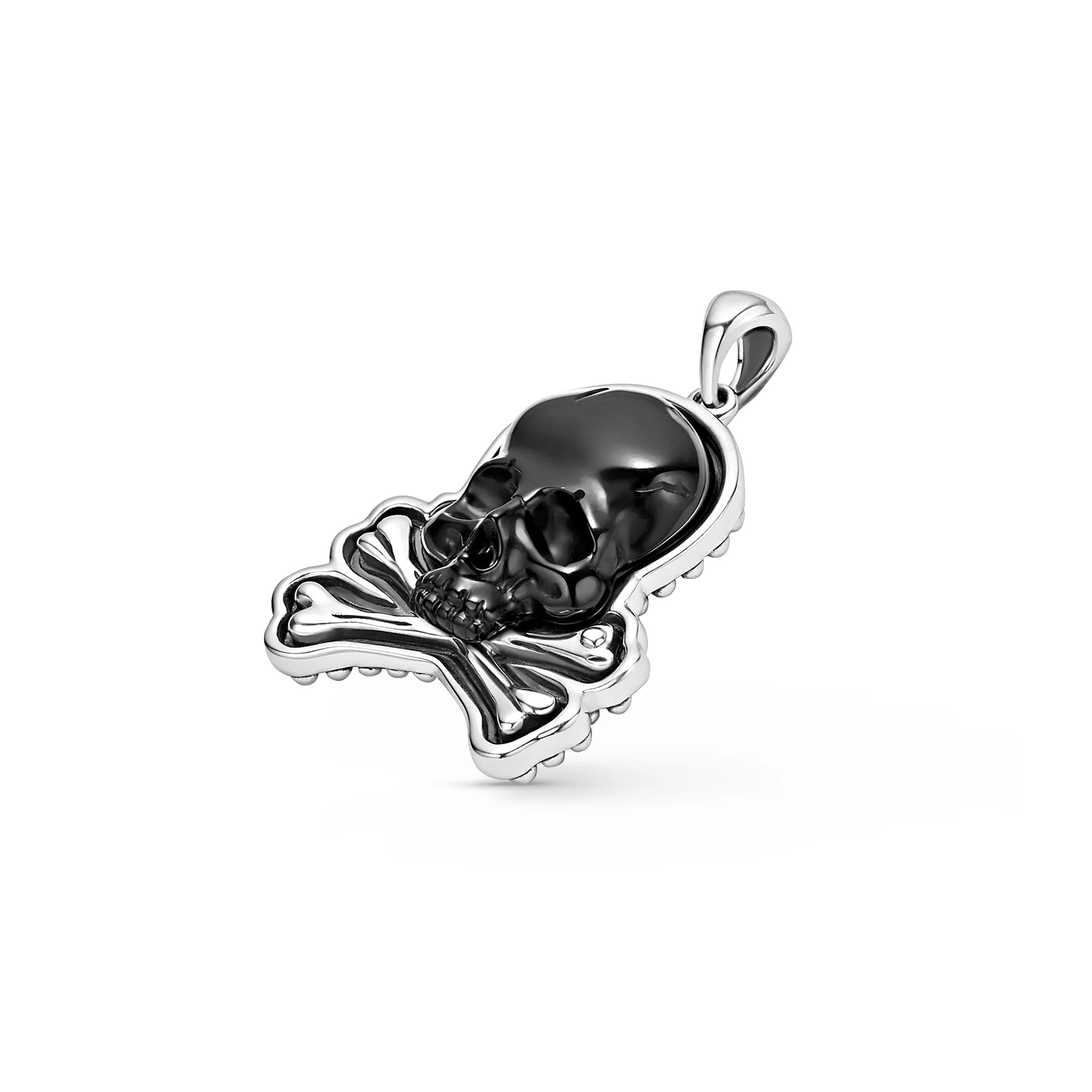 Anthem Sterling Siver Black Agate Skull and Bones Amulet - Image 3