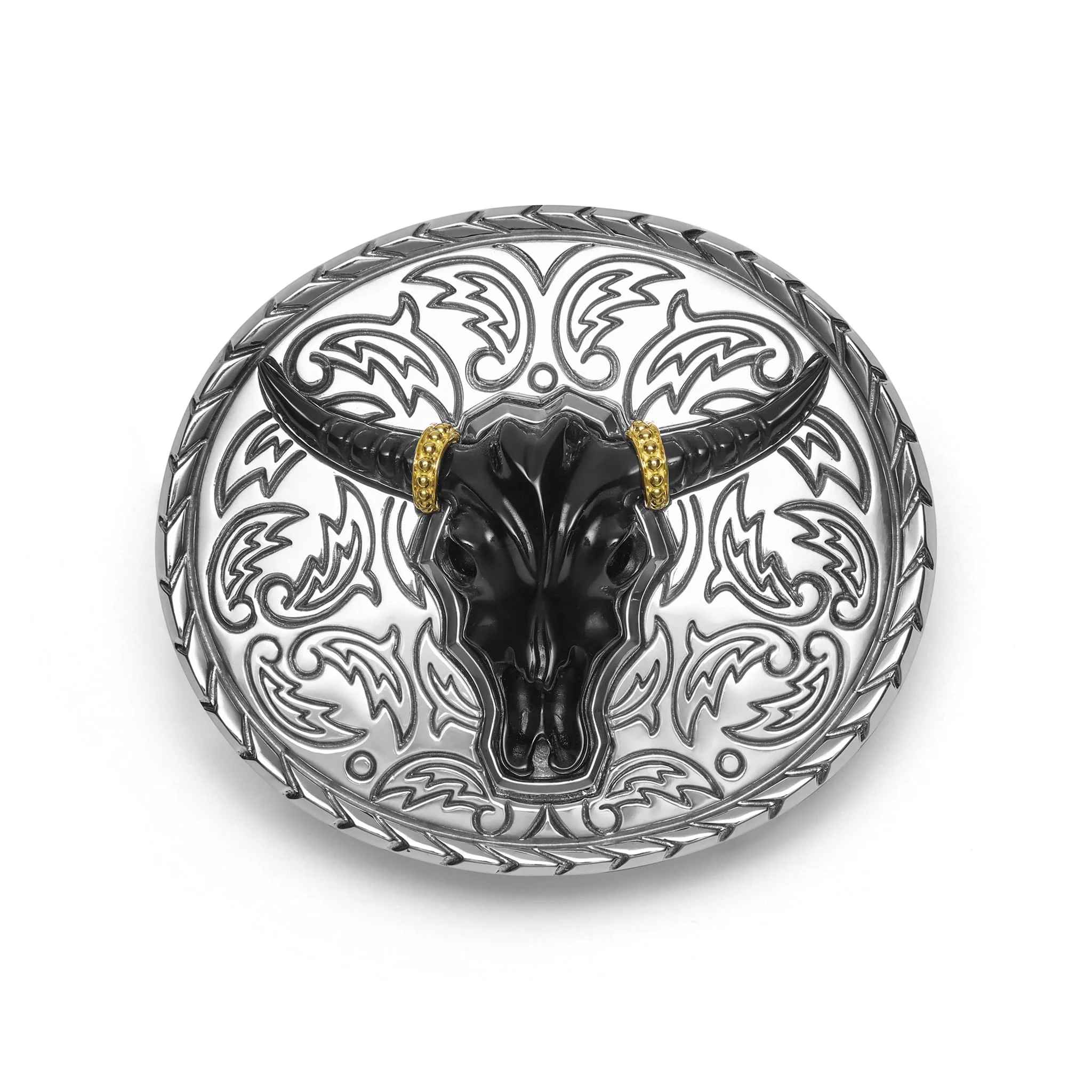 Anthem Two-Tone Black Agate Long Horn Belt Buckle