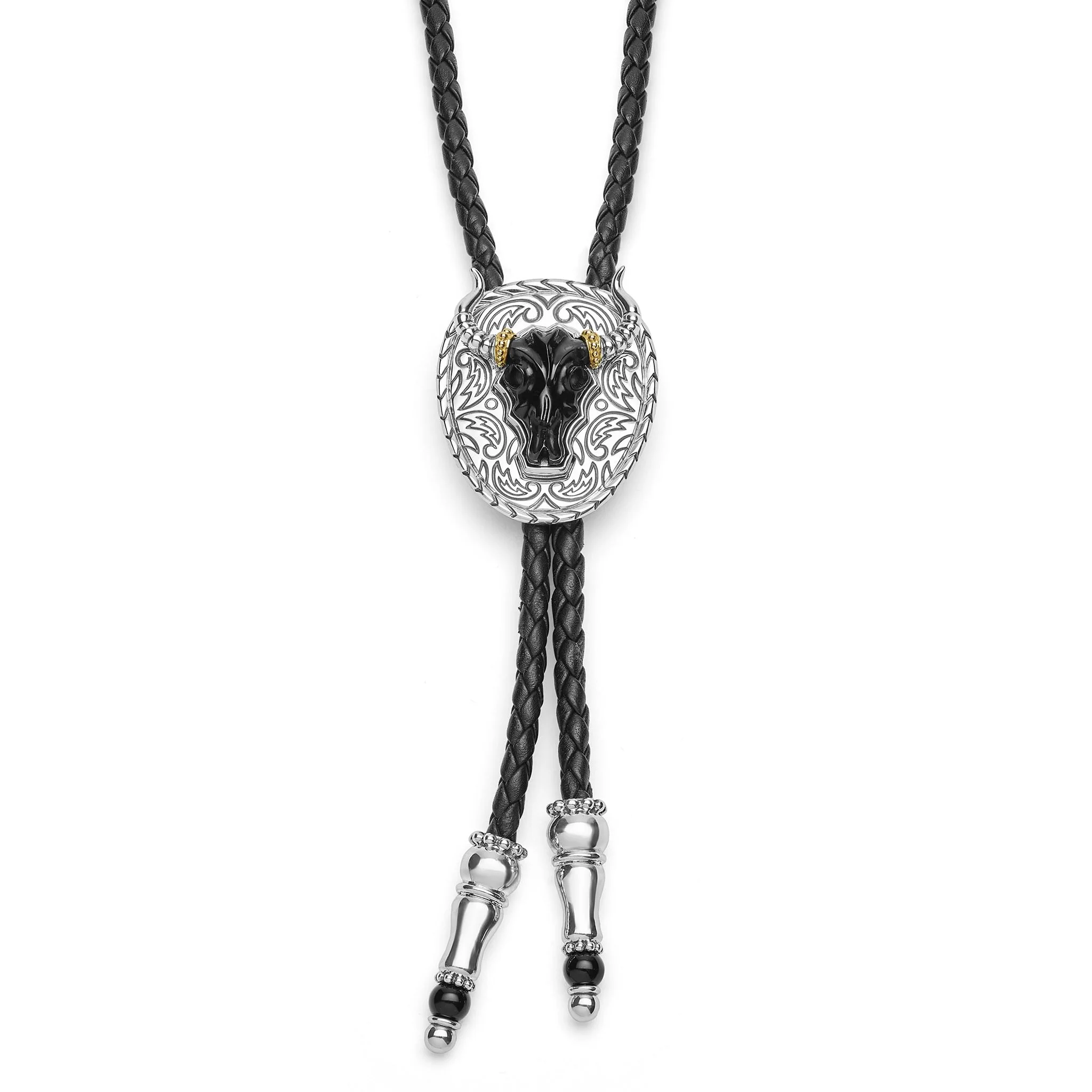 Anthem Two-Tone Black Agate Long Horn Buckle Bolo
