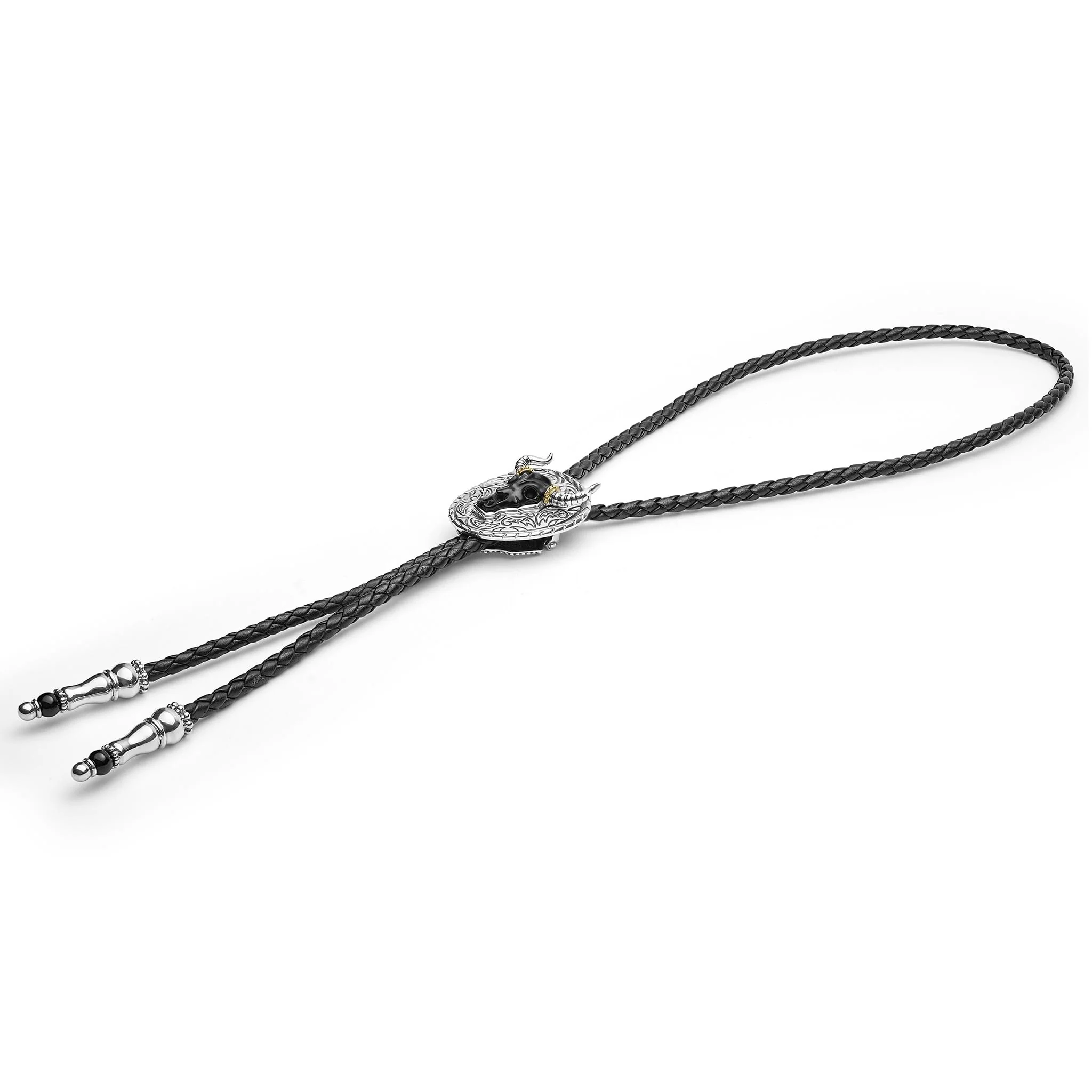 Anthem Two-Tone Black Agate Long Horn Buckle Bolo - Image 4