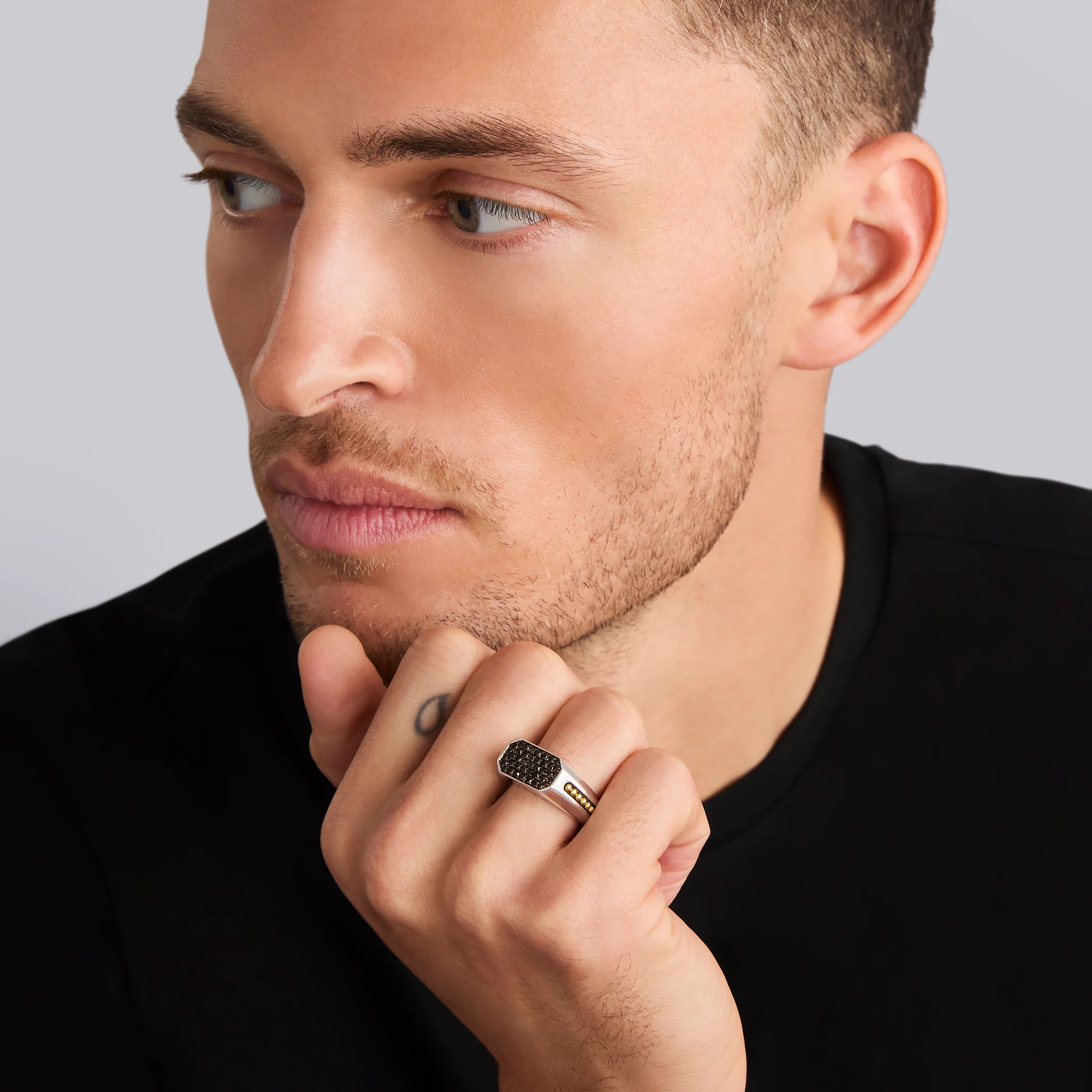 Two-Tone Octagon Black Diamond Ring - Image 2