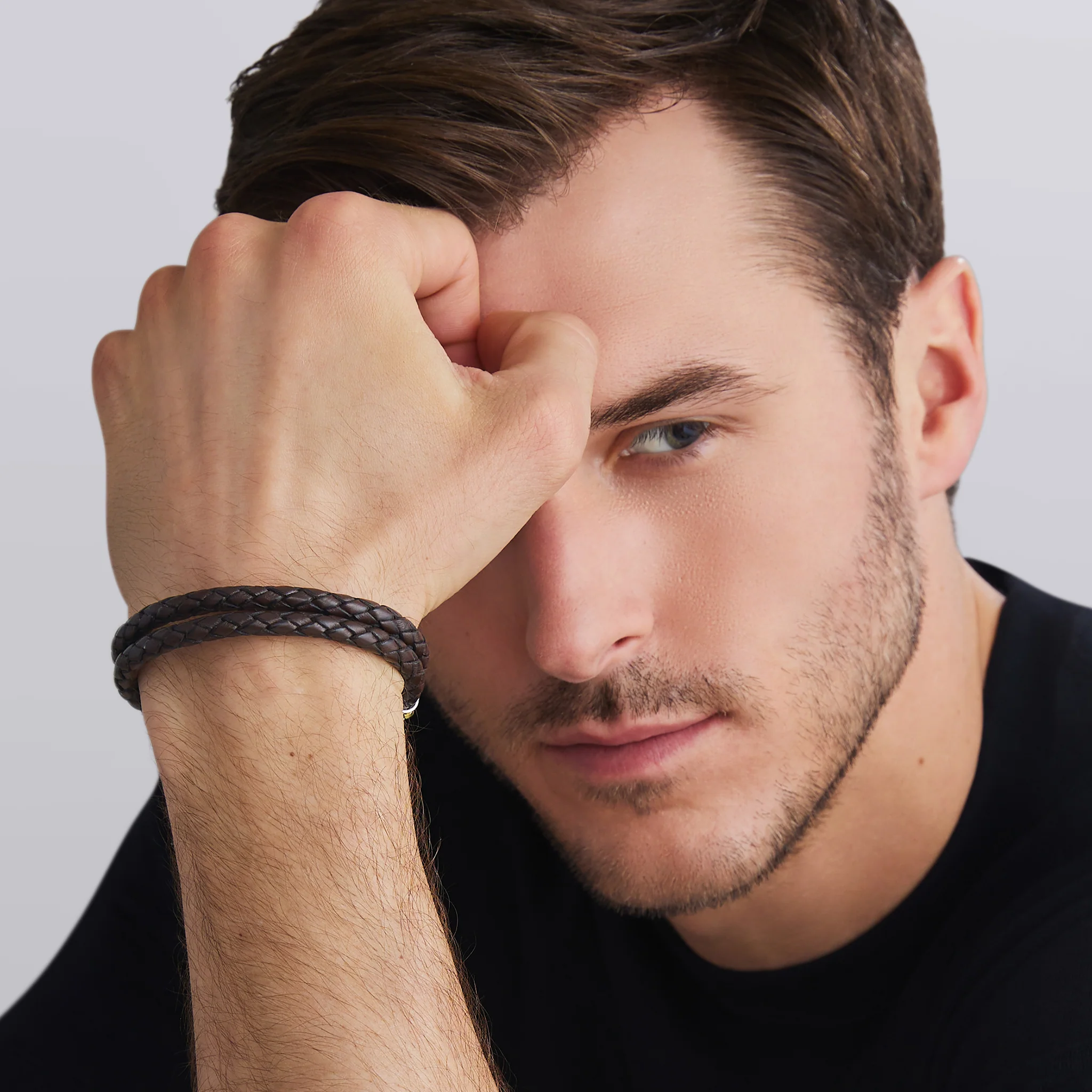 Anthem Two-Tone Brown Leather Braided Bracelet - Image 2