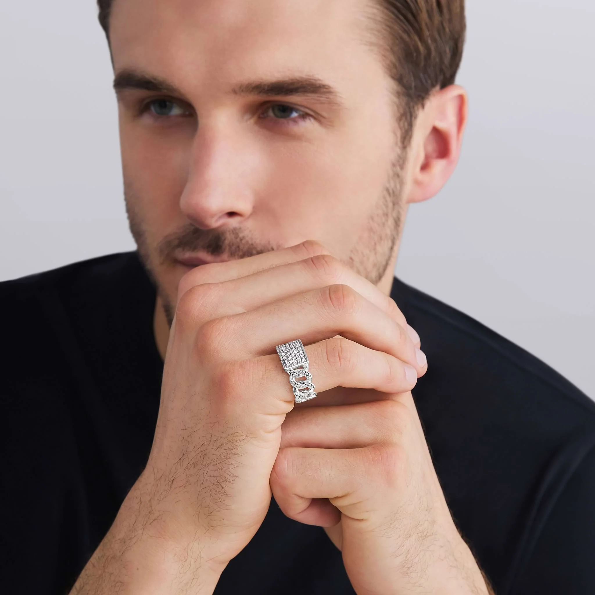 Anthem Sterling Silver Curb Link Diamond Ring - Image 2