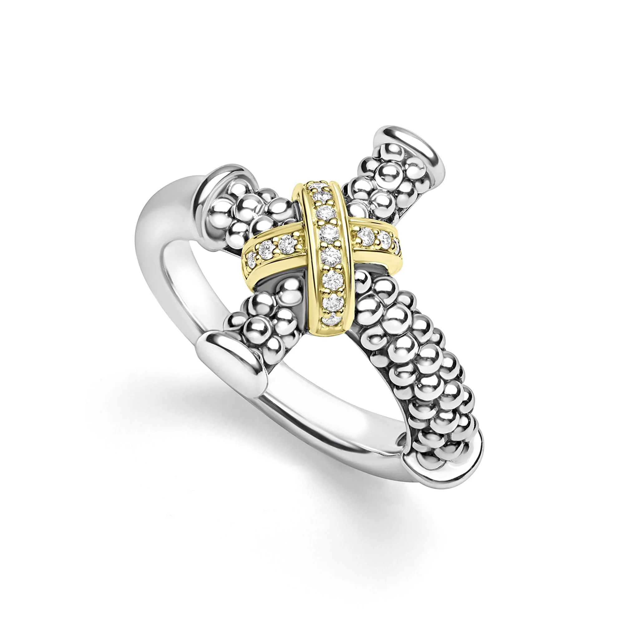 Anthem Two-Tone Diamond Cross Band Ring