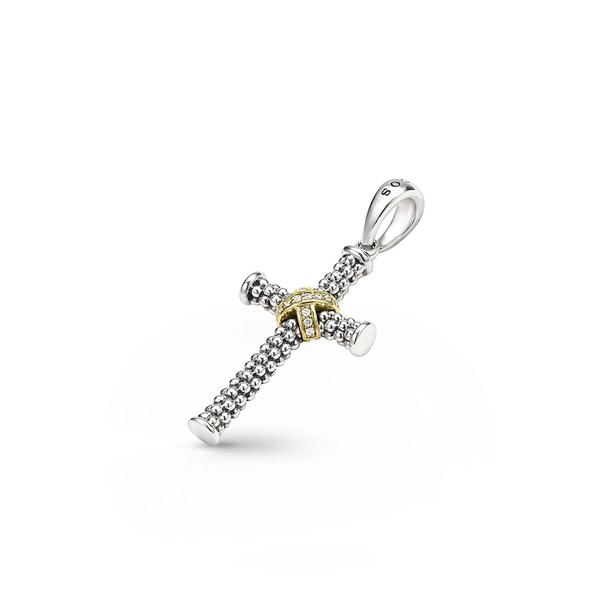 Anthem Small Two-Tone Caviar Beaded Diamond Cross Amulet - Image 3