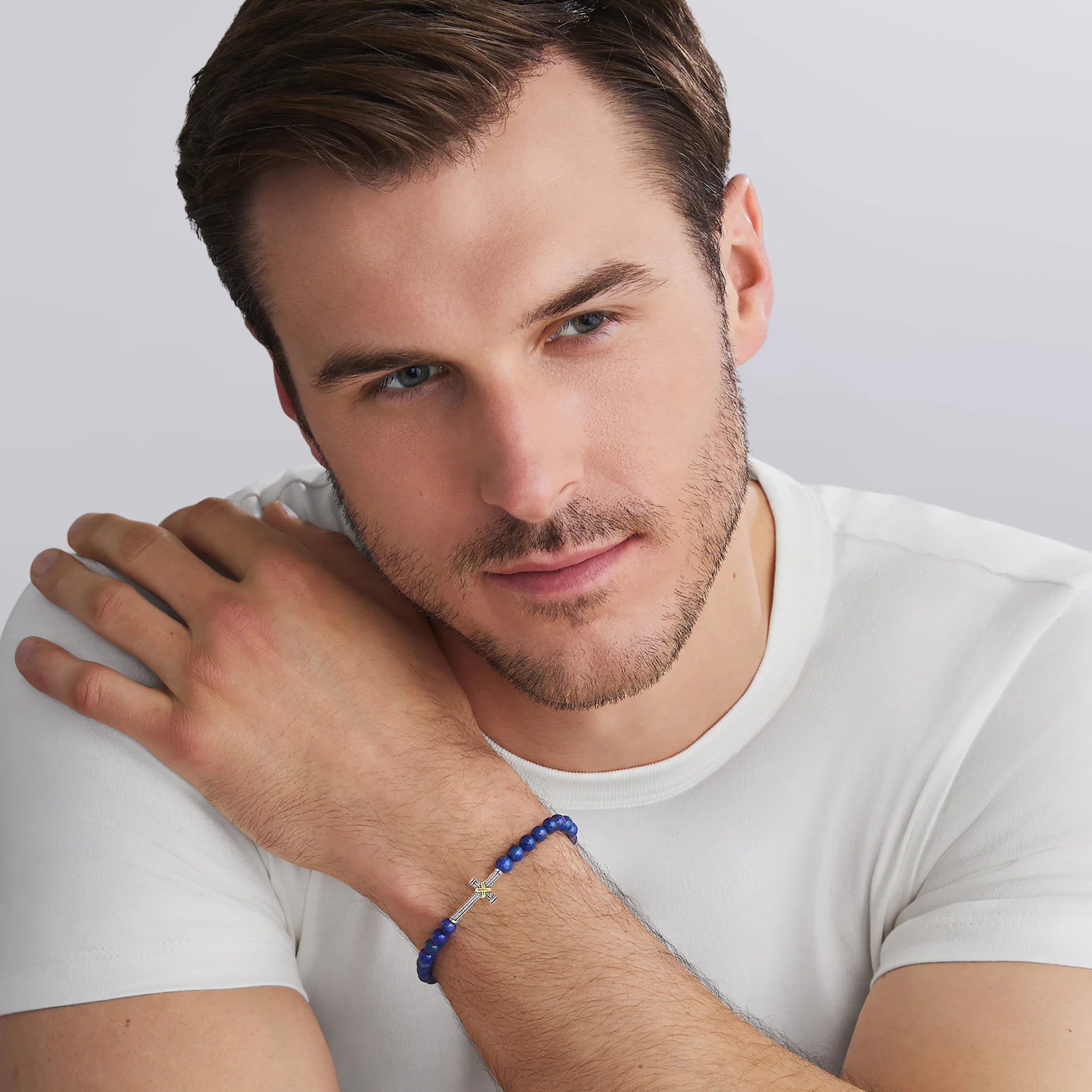Two-Tone Lapis Cross Stretch Bracelet - Image 2
