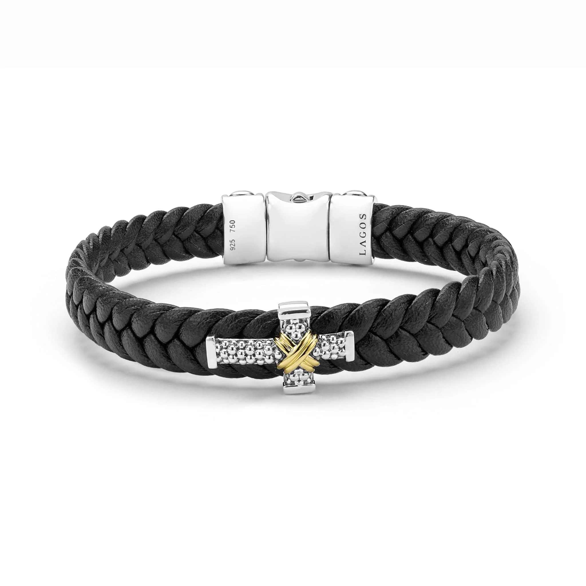 Anthem Two-Tone Braided Vegan Leather Cross Bracelet