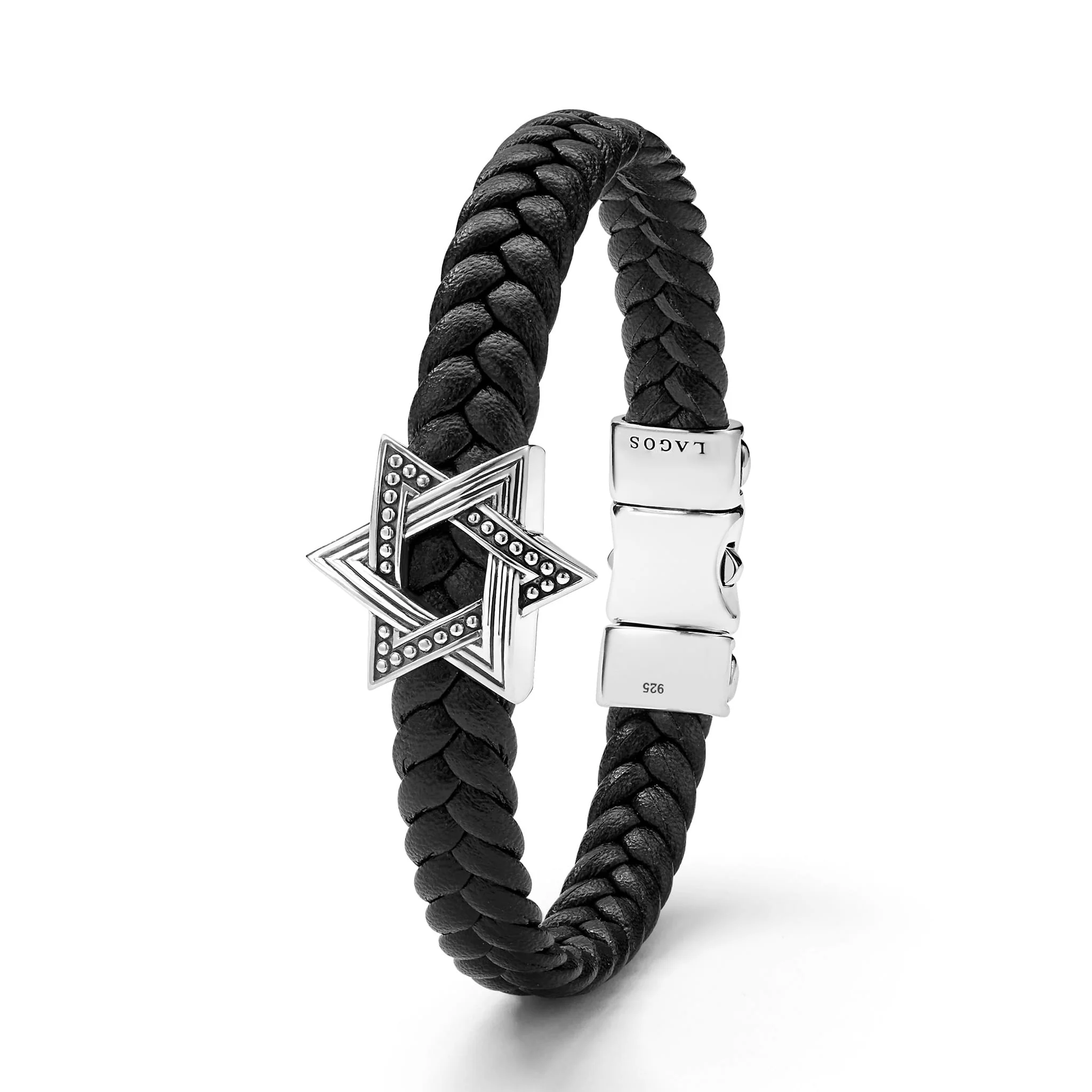Anthem Sterling Silver Star of David & Black Vegan Leather Bracelet - Image 5