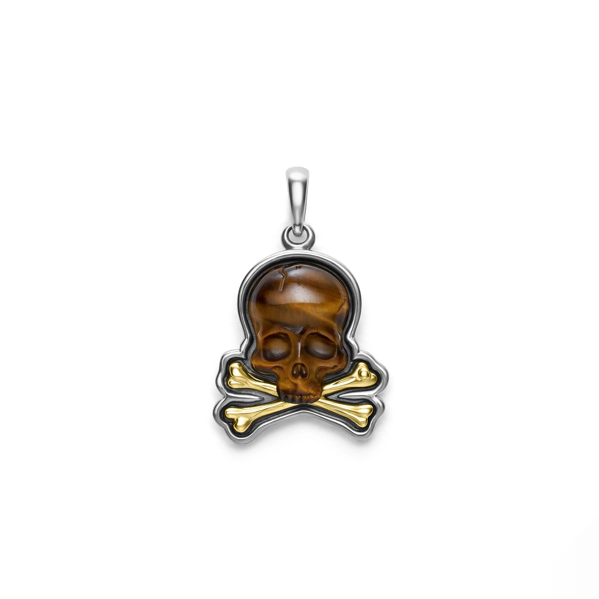 Anthem Two-Tone Tiger Eye Skull and Bones Amulet