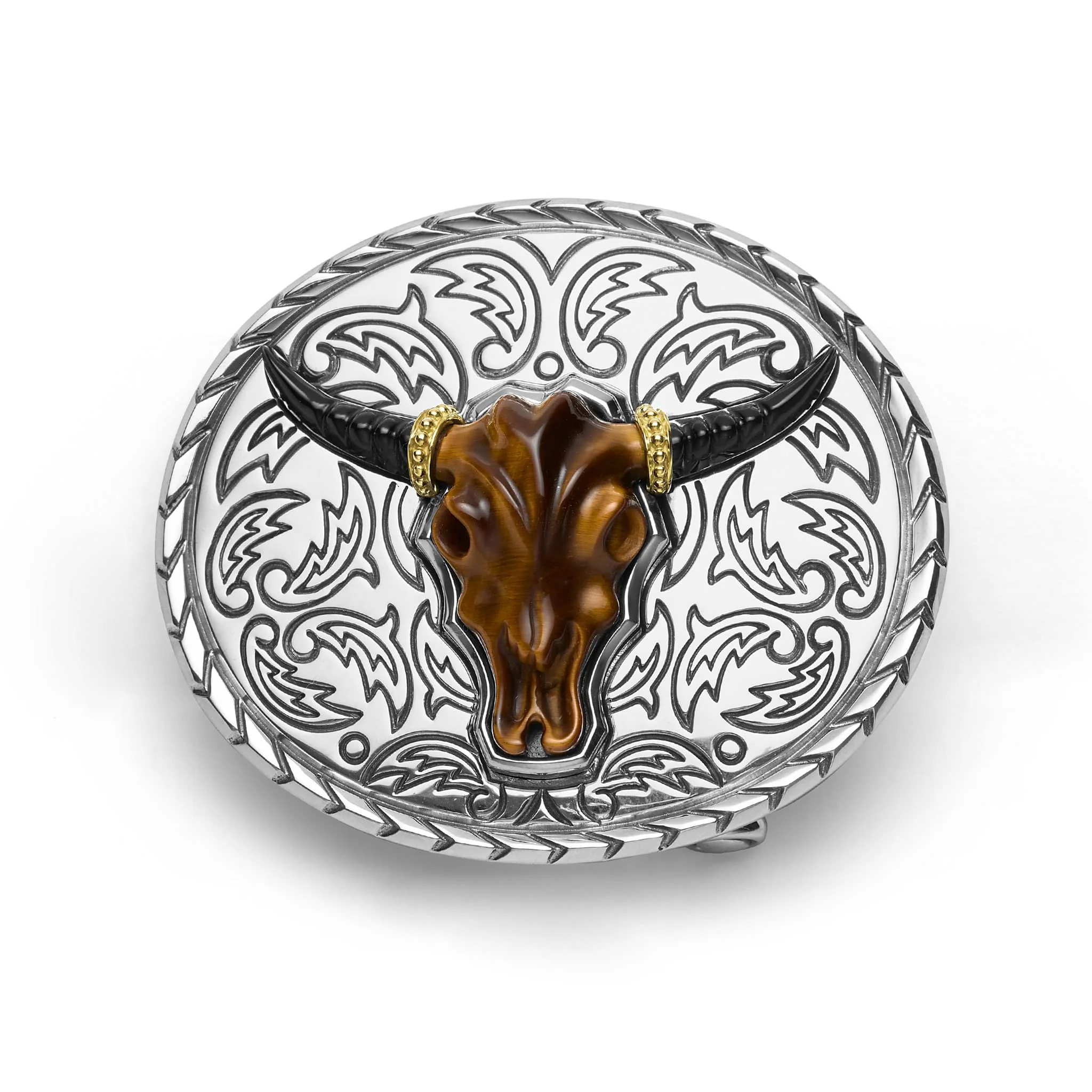Anthem Two-Tone Tiger Eye Long Horn Belt Buckle