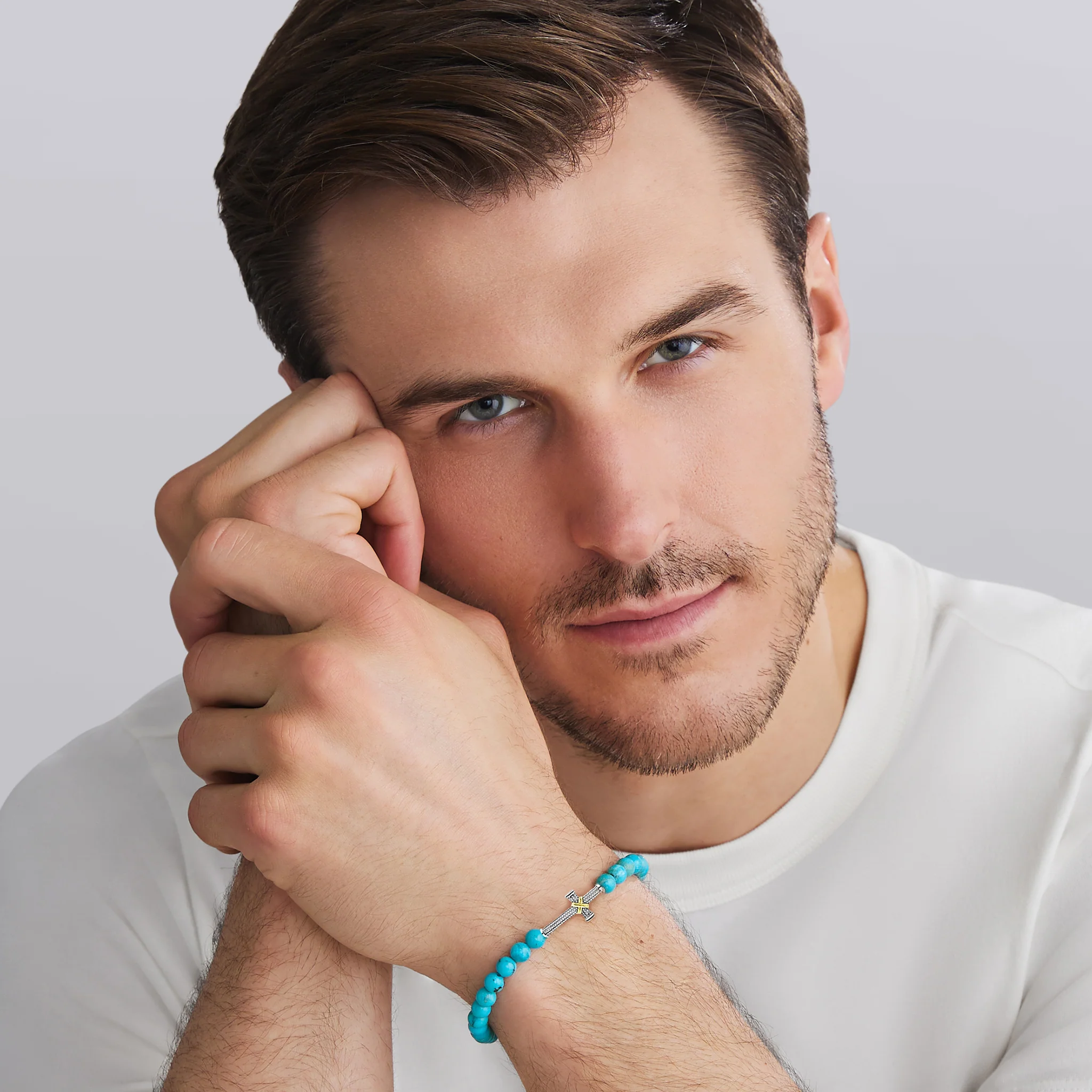 Two-Tone Turquoise Cross Stretch Bracelet - Image 2