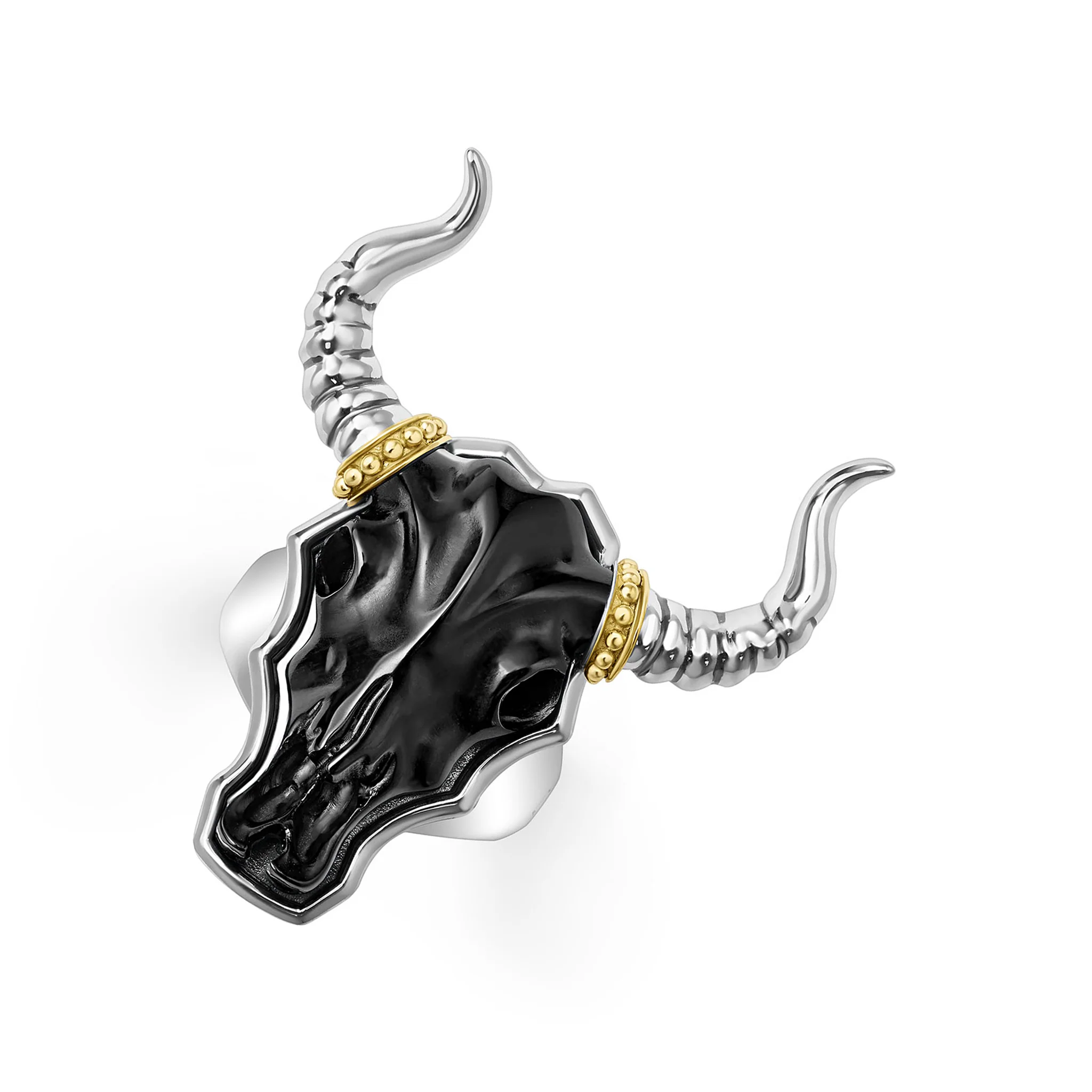 Anthem Two-Tone Black Agate Long Horn Ring