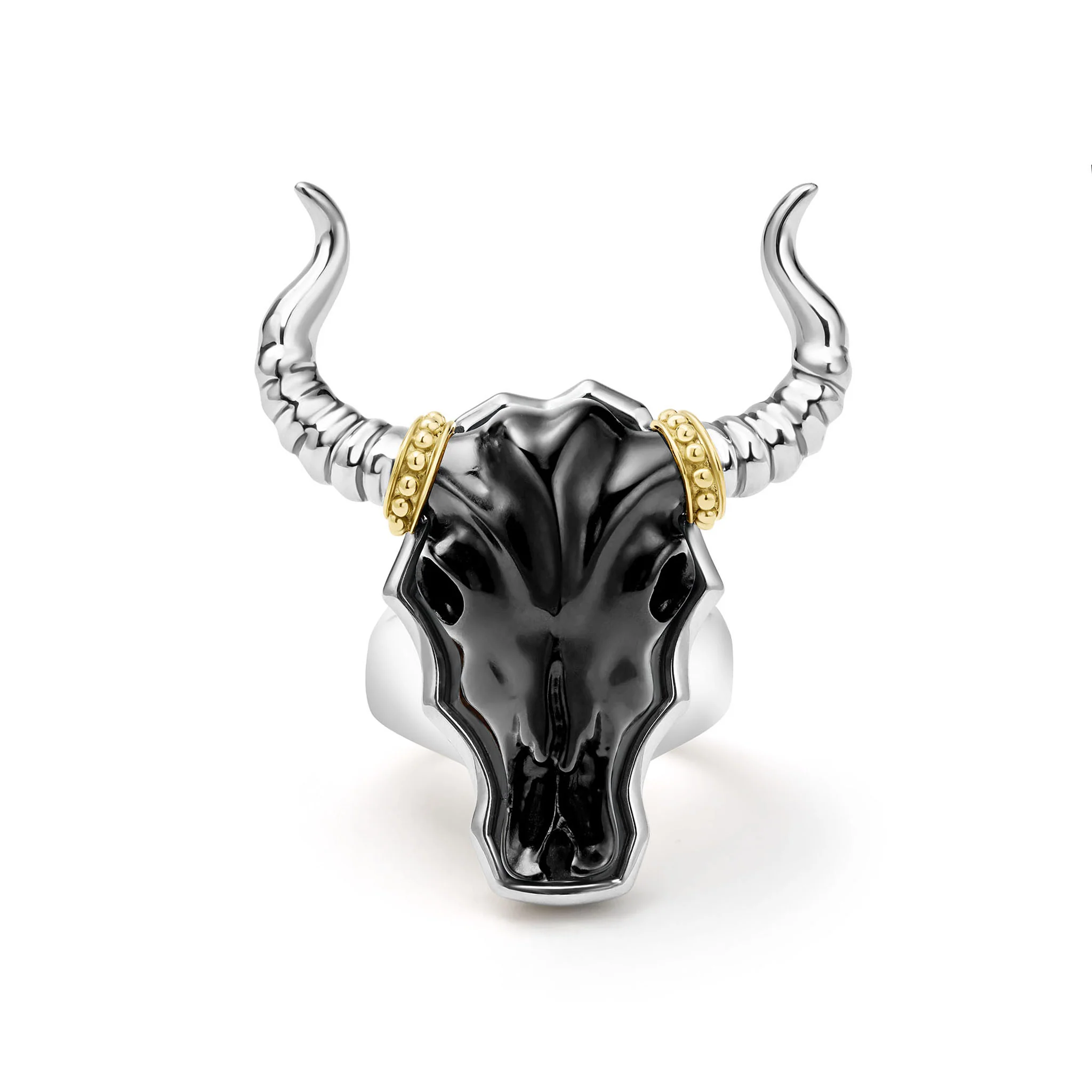 Anthem Two-Tone Black Agate Long Horn Ring - Image 3