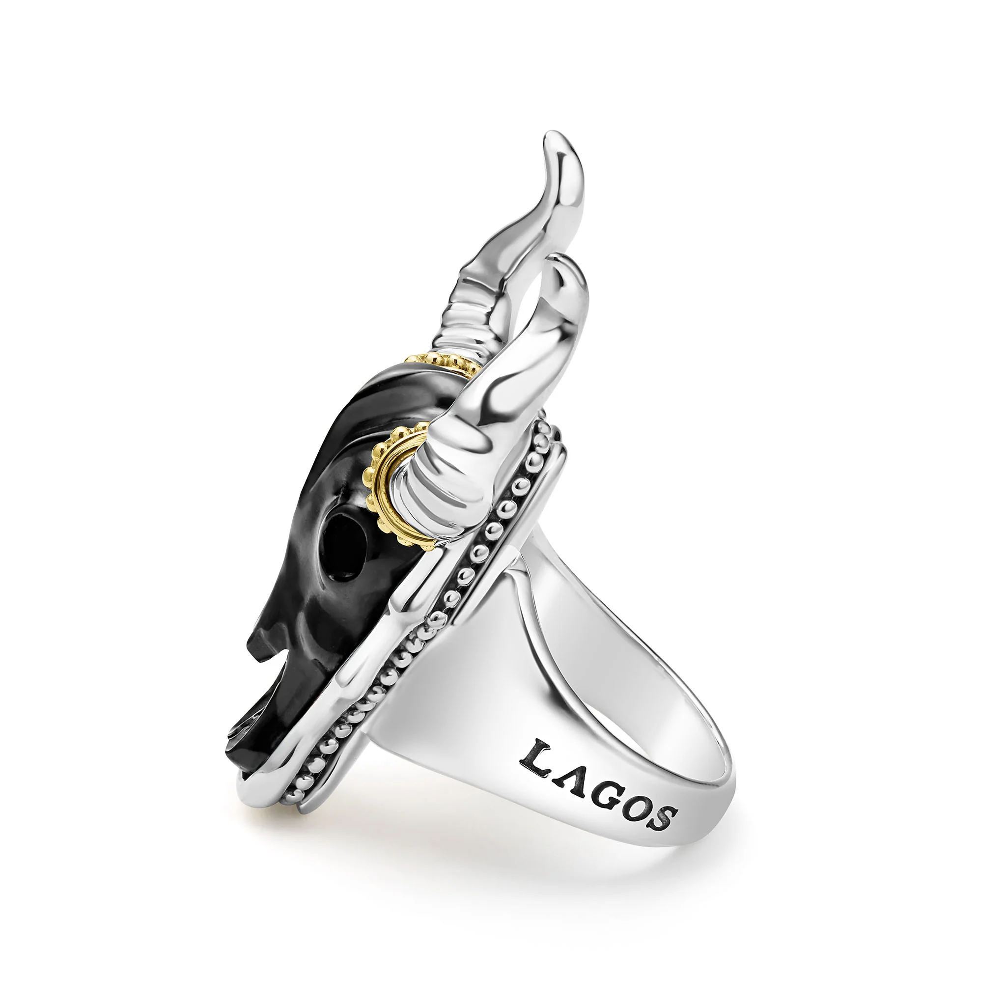 Anthem Two-Tone Black Agate Long Horn Ring - Image 4