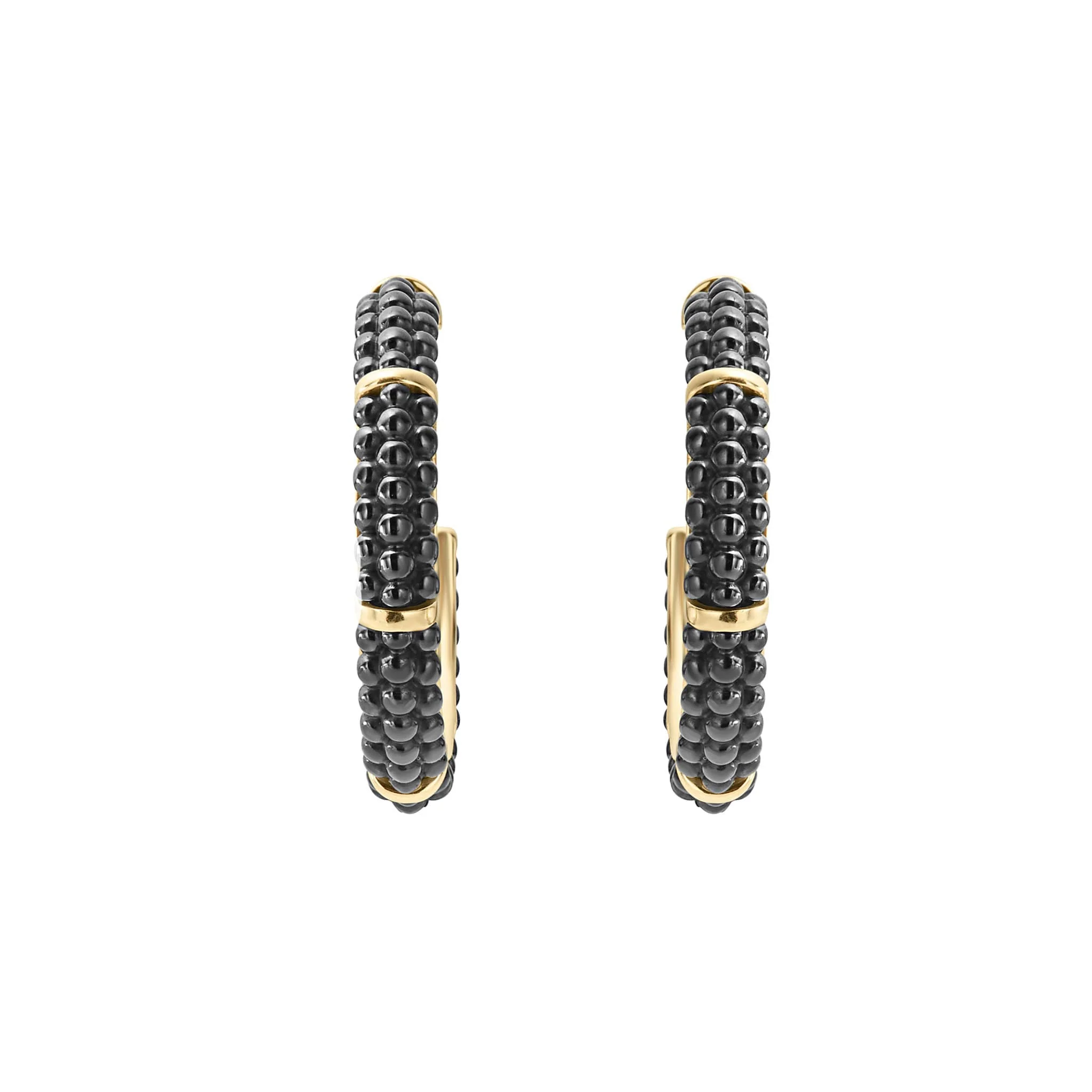 Black Caviar 18K Gold Station Ceramic Beaded Hoop Earrings - Image 3