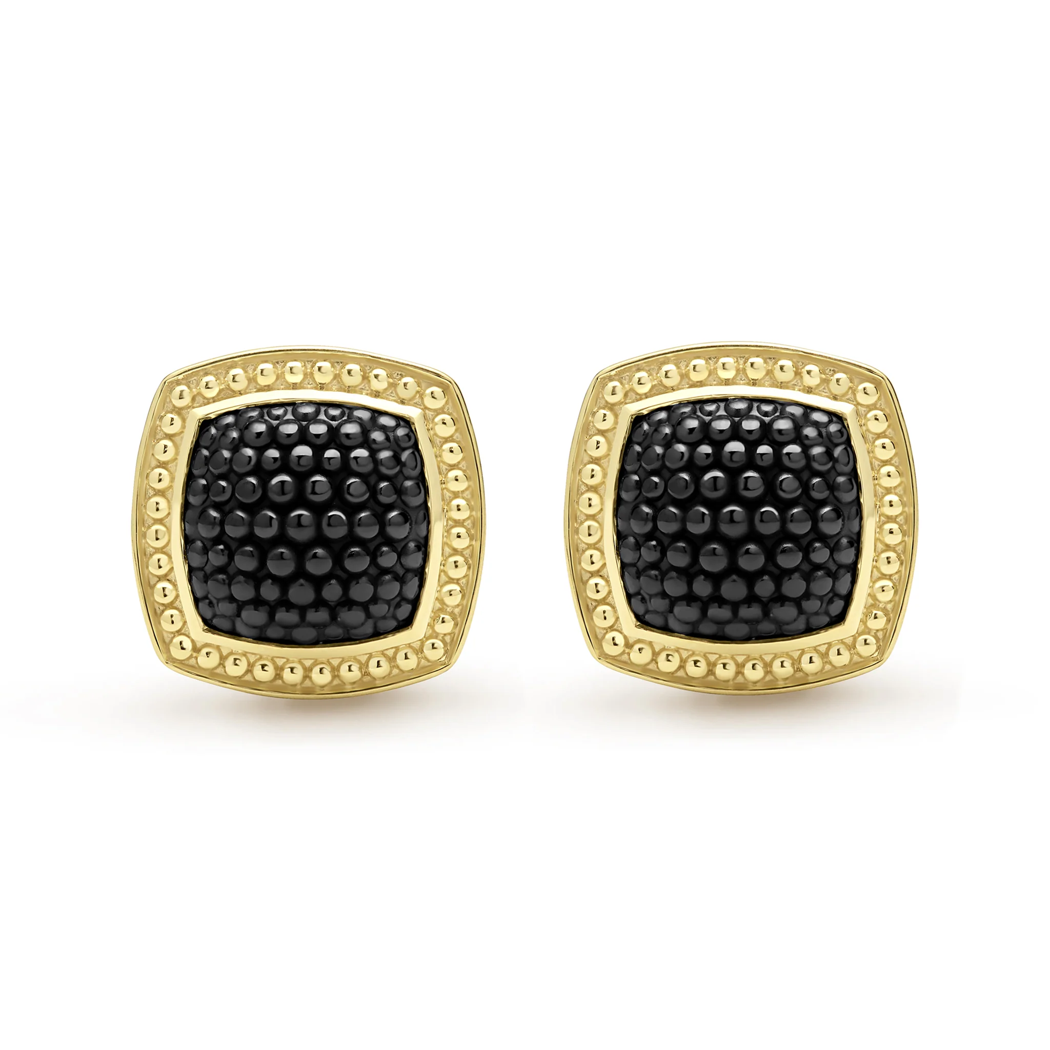 Studio 18K Gold Black Ceramic Cushion Omega Clip Earrings - Image 2
