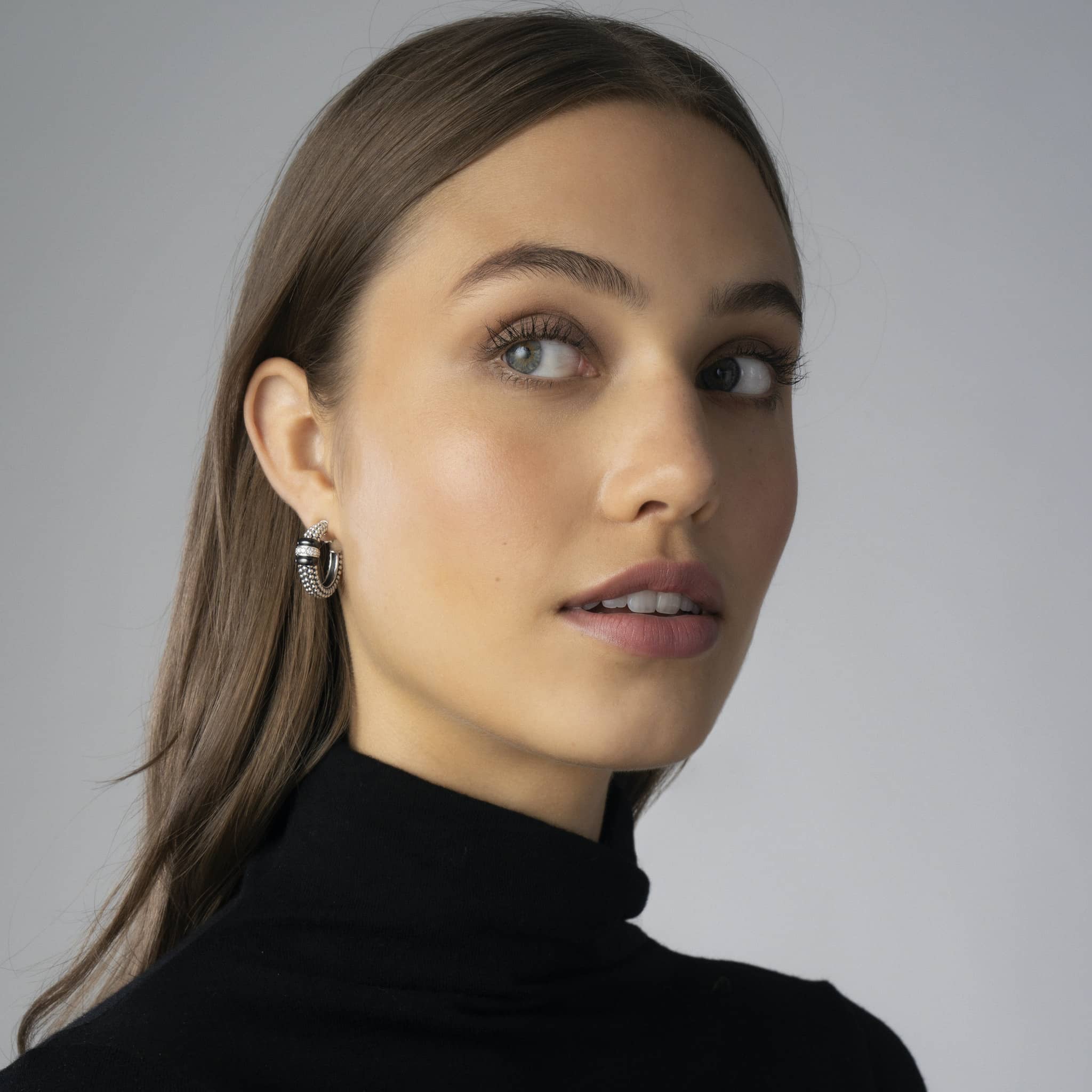 Black Caviar Black Ceramic Caviar Diamond Hoop Earrings - Image 2