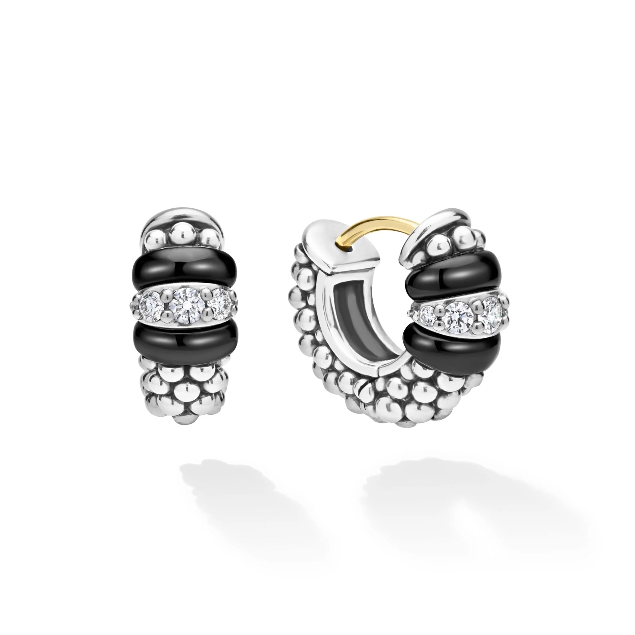 Black Caviar Black Ceramic and Diamond Huggie Earrings