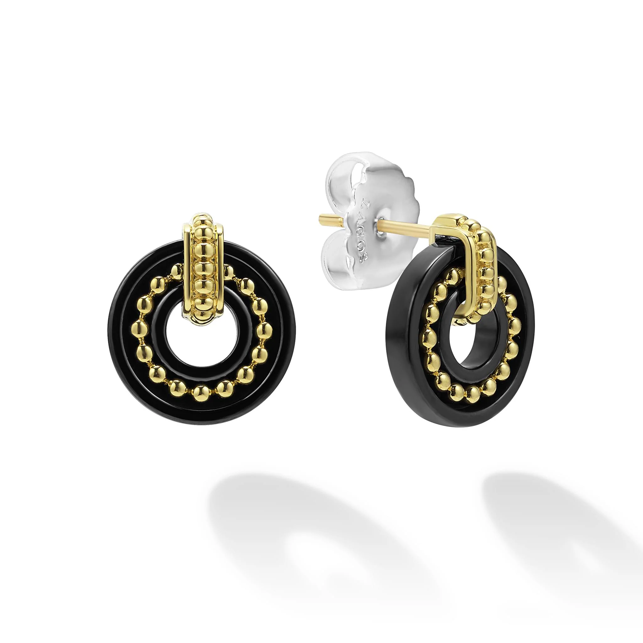 Black Caviar 18K Gold and Black Ceramic Stud Earrings - Image 3