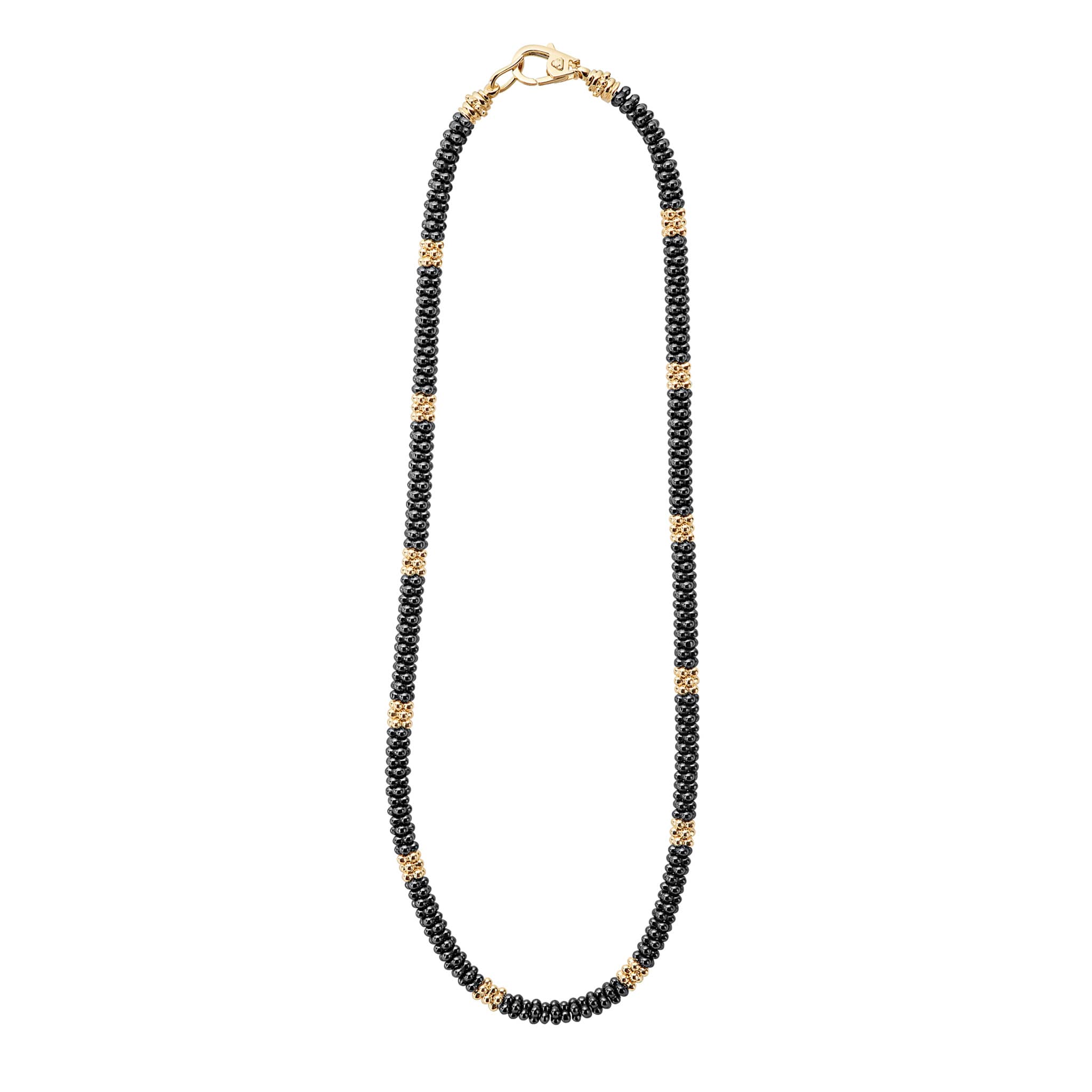 Black Caviar 18K Gold Small Station Ceramic Beaded Necklace | 5mm - Image 3