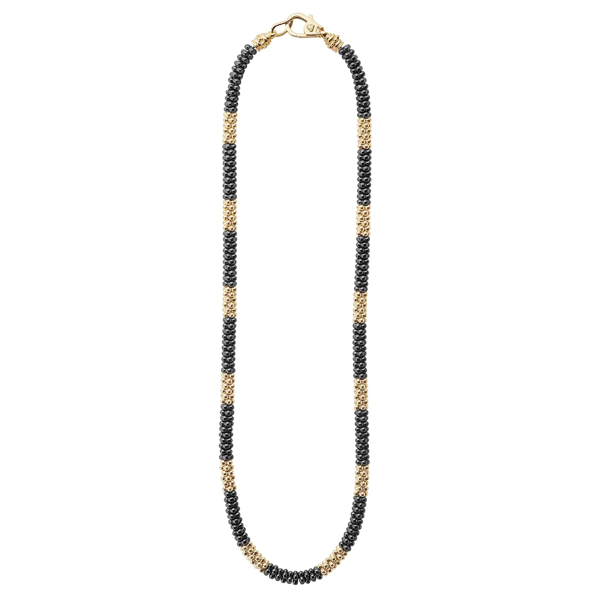 Black Caviar 18K Gold Large Station Ceramic Beaded Necklace | 5mm - Image 3