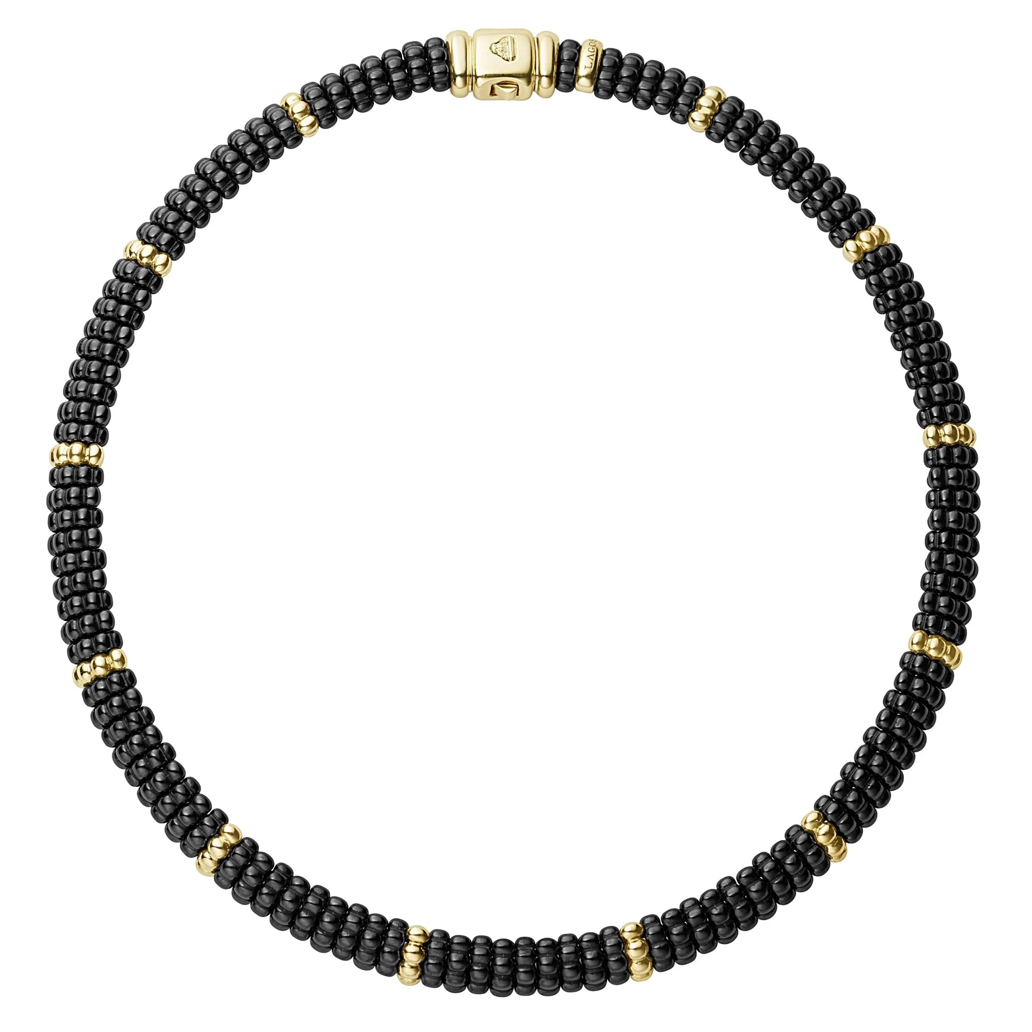 Black Caviar 18K Gold Single Station Ceramic Beaded Necklace | 9mm - Image 3