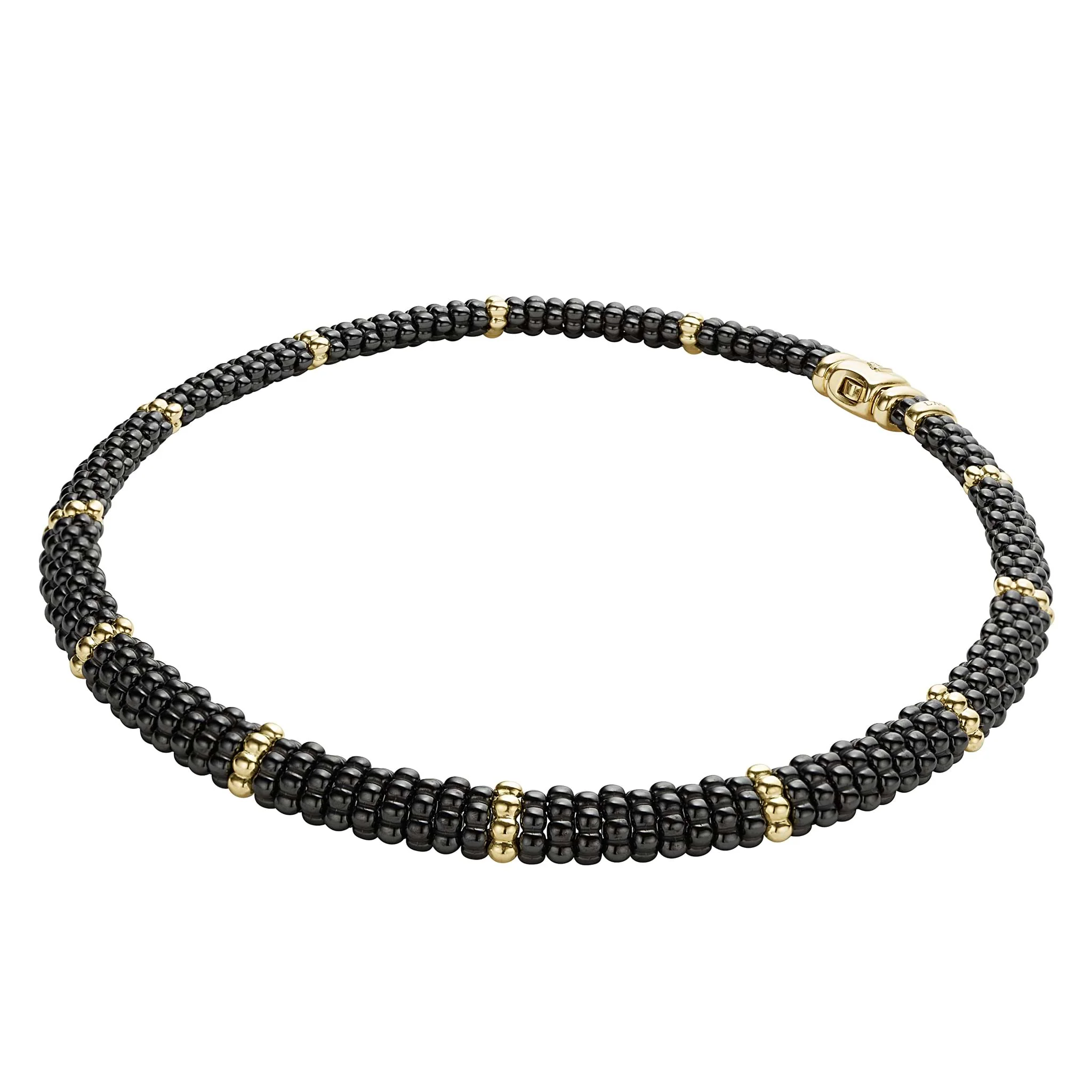 Black Caviar 18K Gold Single Station Ceramic Beaded Necklace | 9mm - Image 5