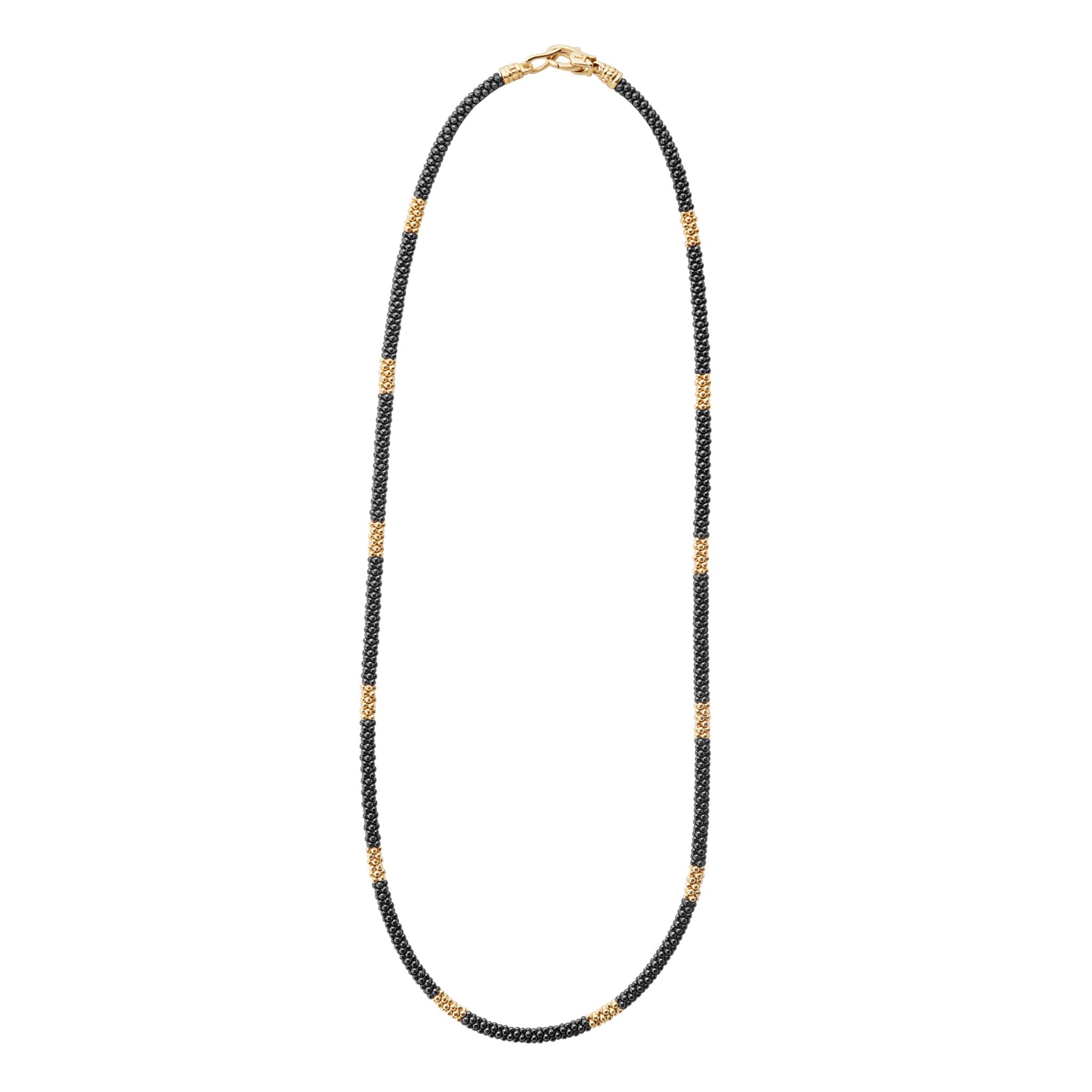 Black Caviar 18K Gold Small Station Ceramic Beaded Necklace | 3mm - Image 3