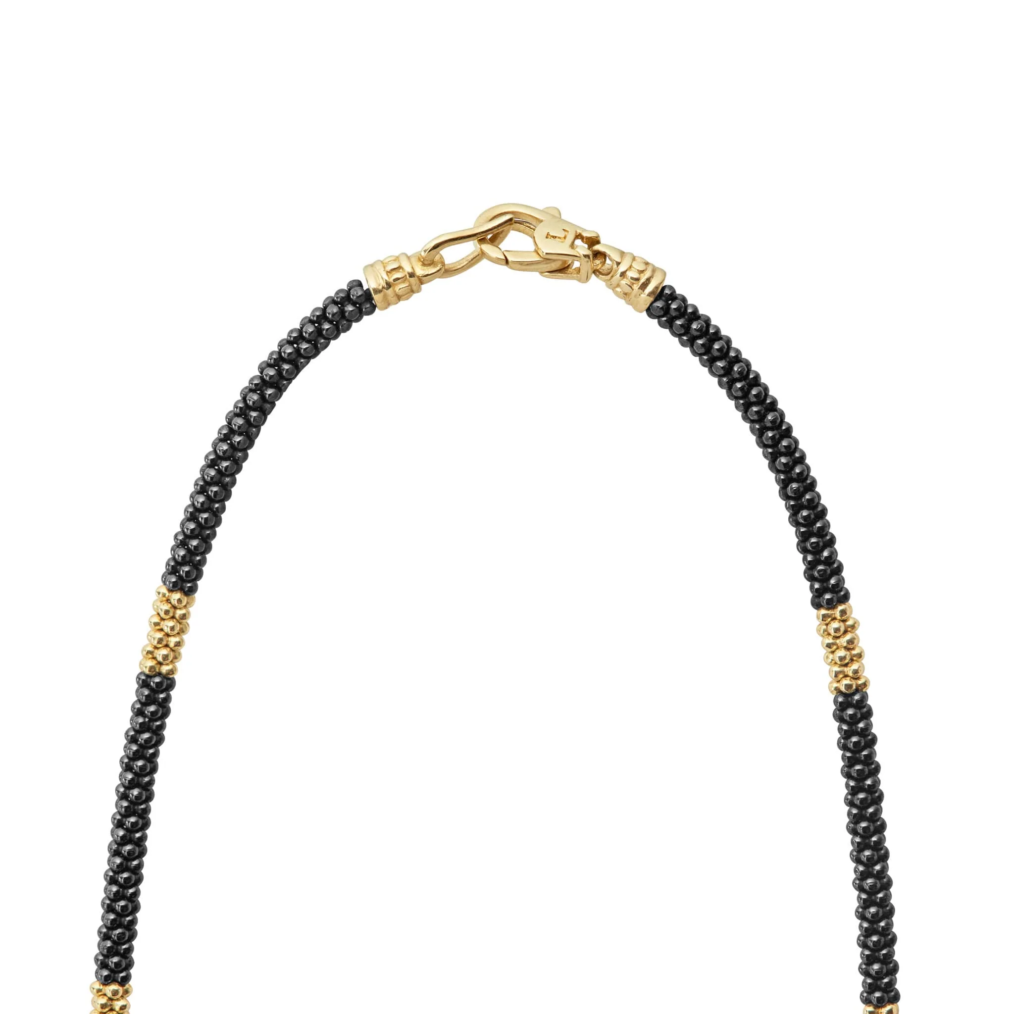 Black Caviar 18K Gold Small Station Ceramic Beaded Necklace | 3mm - Image 4