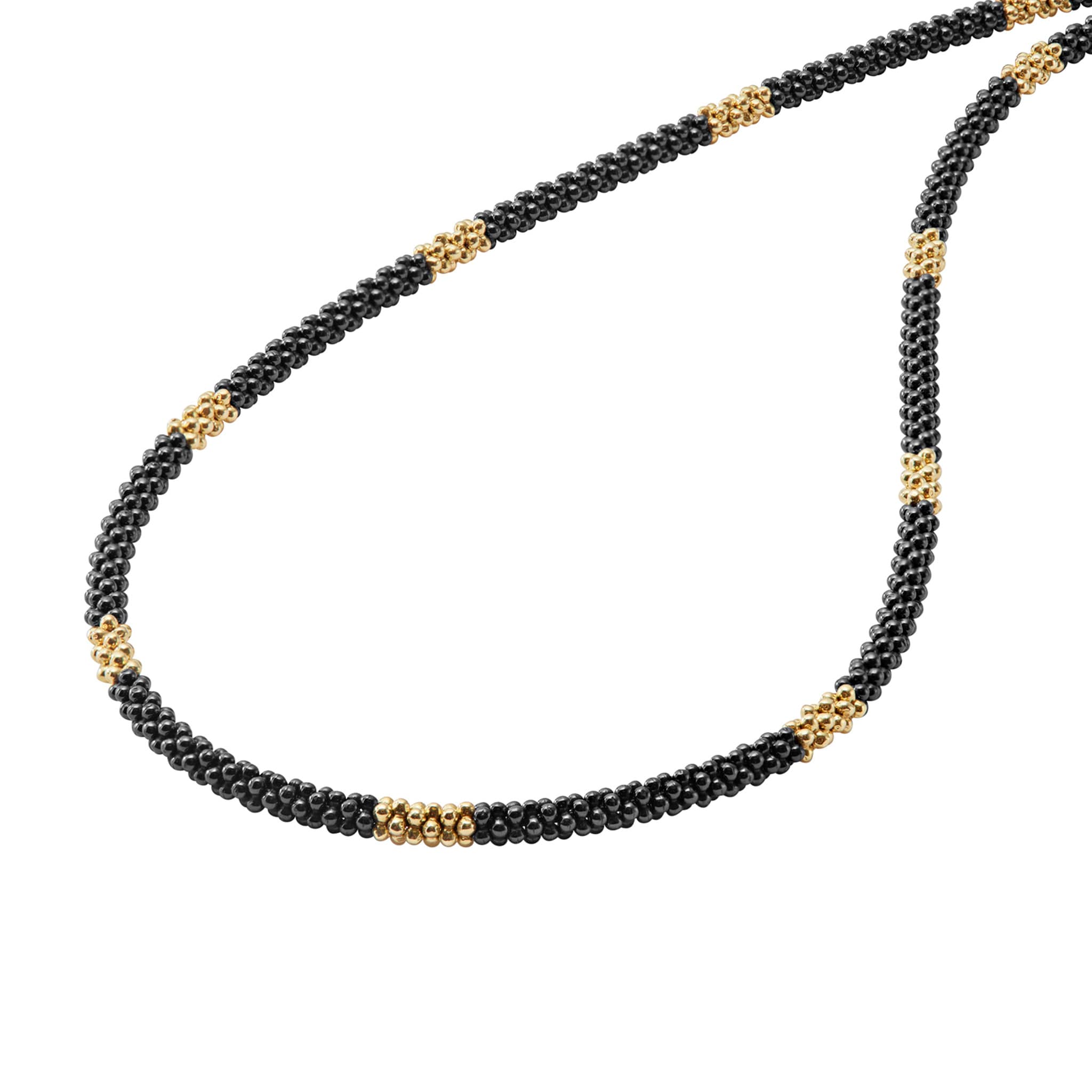 Black Caviar 18K Gold Small Station Ceramic Beaded Necklace | 3mm - Image 5