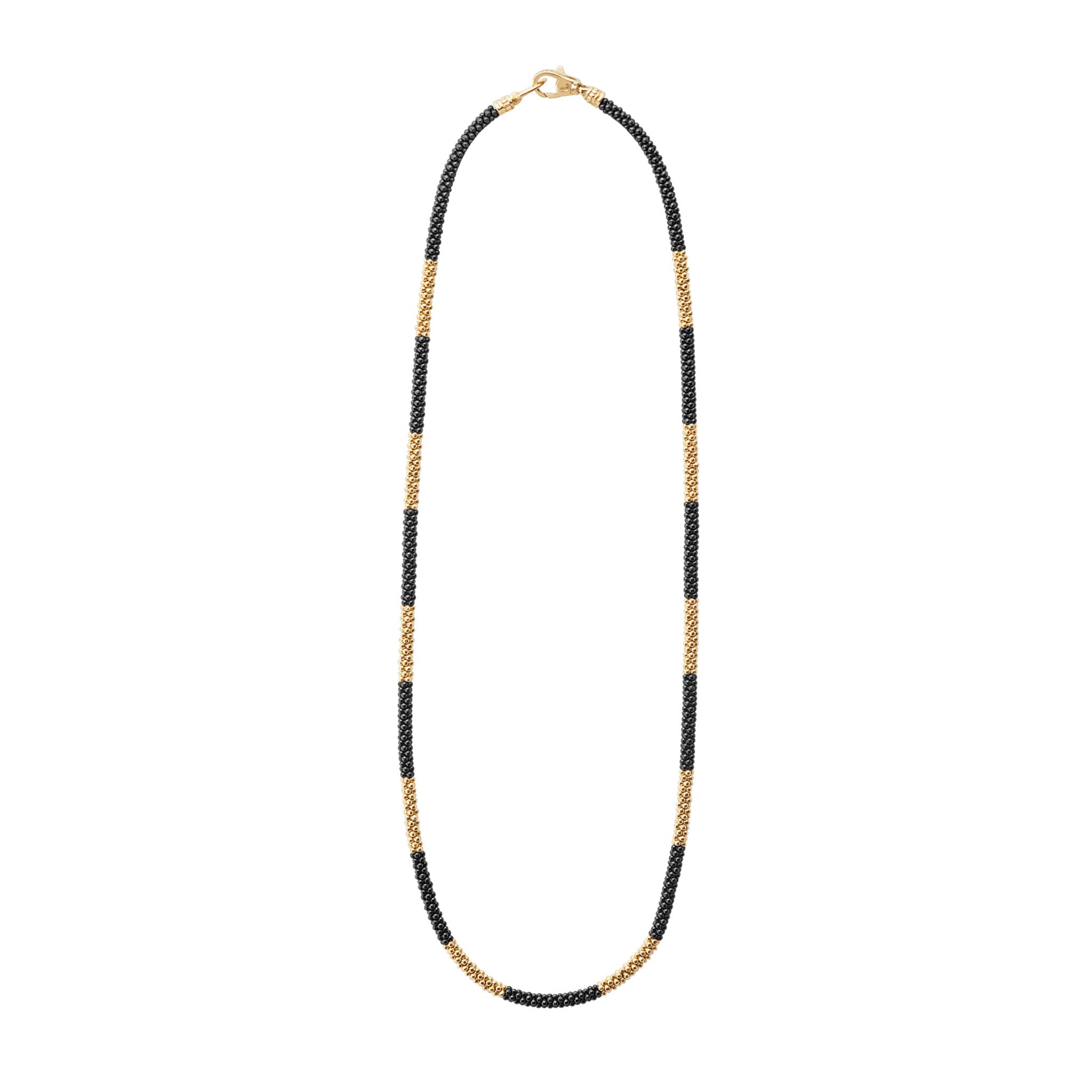 Black Caviar 18K Gold Large Station Ceramic Beaded Necklace | 3mm - Image 3