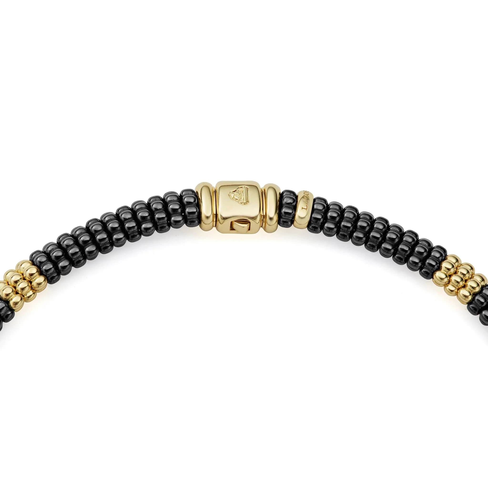 Black Caviar 18K Gold Small Station Ceramic Beaded Necklace | 9mm - Image 4