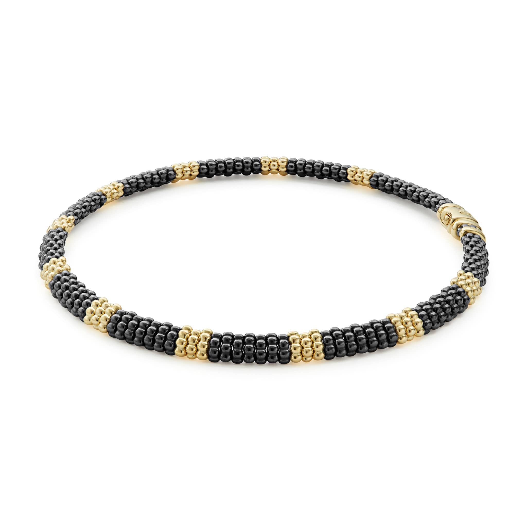 Black Caviar 18K Gold Small Station Ceramic Beaded Necklace | 9mm - Image 5