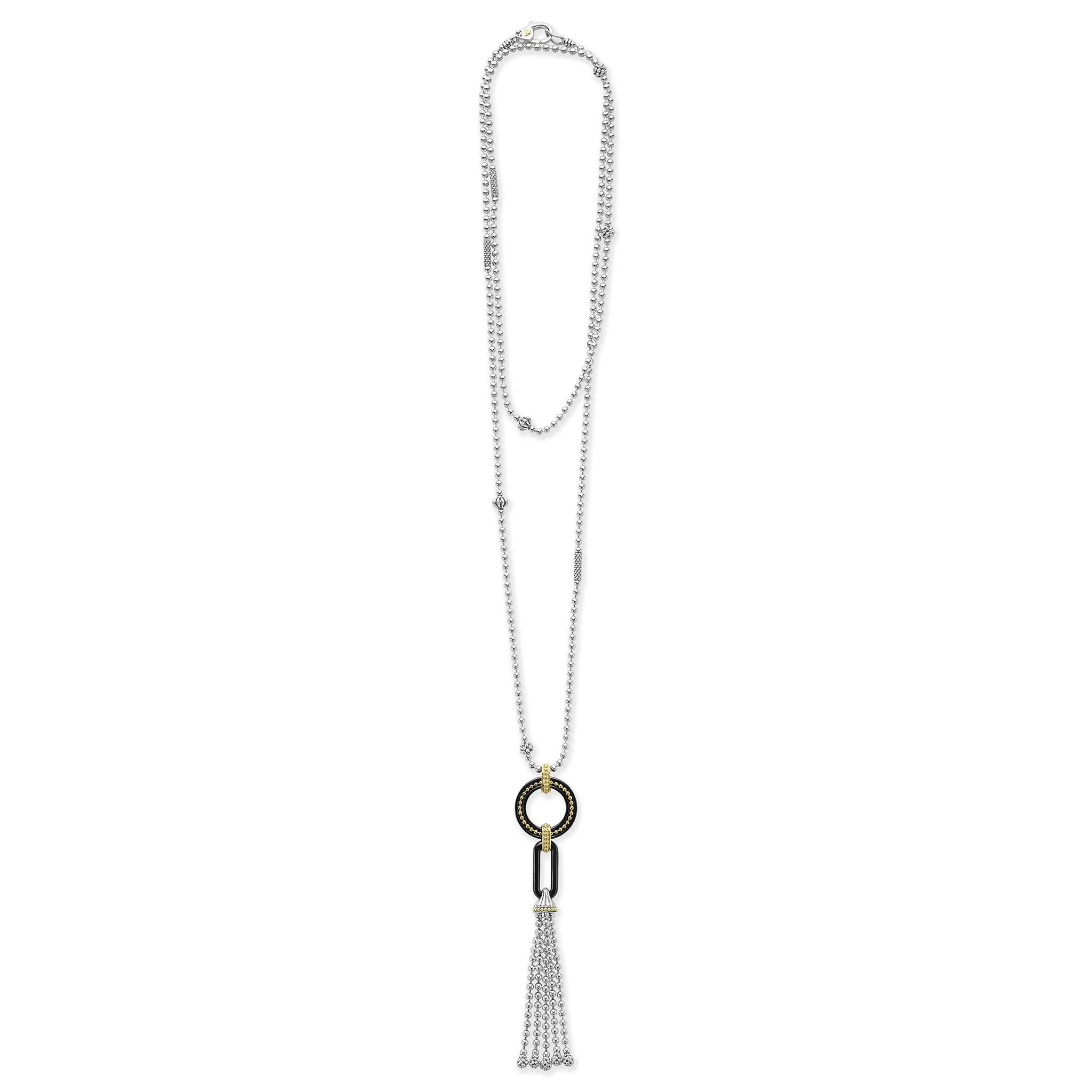 Black Caviar Two-Tone Black Ceramic Tassel Pendant Necklace - Image 3