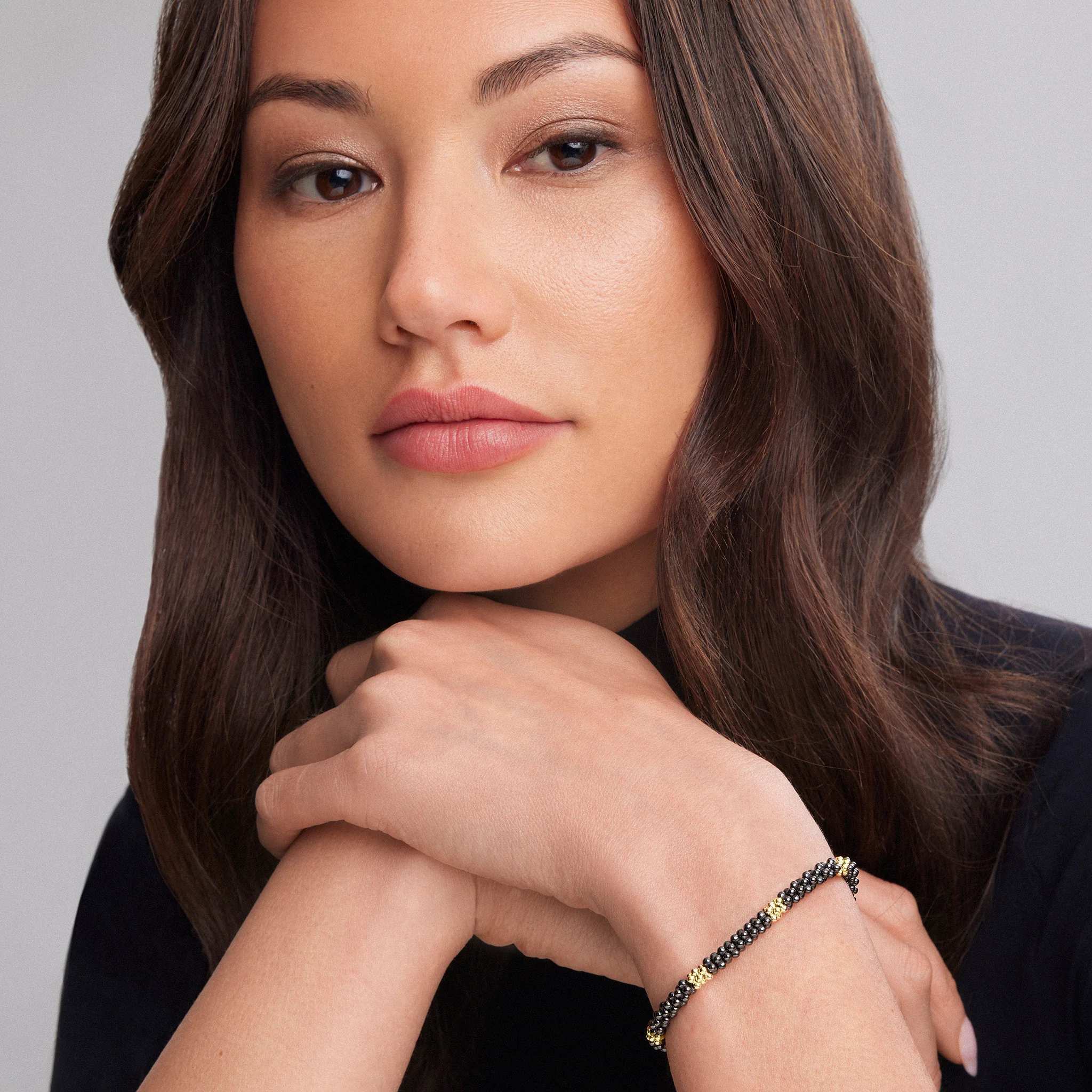 Black Caviar Five Small 18K Gold Station Ceramic Beaded Bracelet | 5mm - Image 2