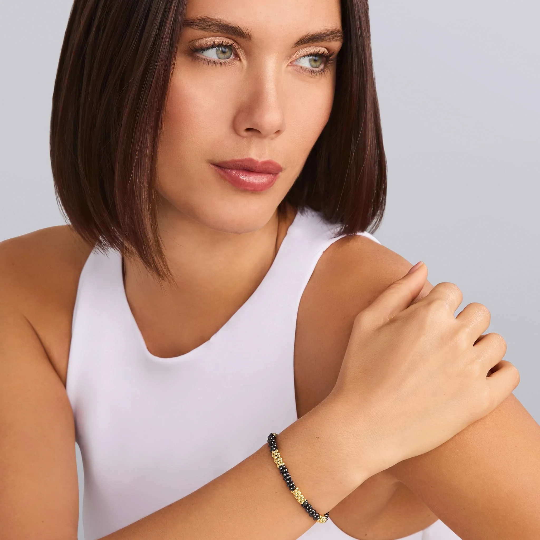 Black Caviar Five Large 18K Gold Station Ceramic Beaded Bracelet | 5mm - Image 2