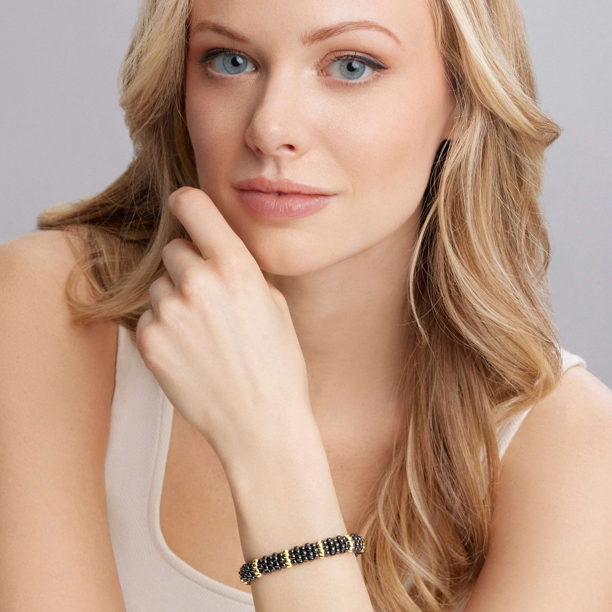 Black Caviar 18K Gold Station Ceramic Beaded Bracelet | 9mm - Image 2