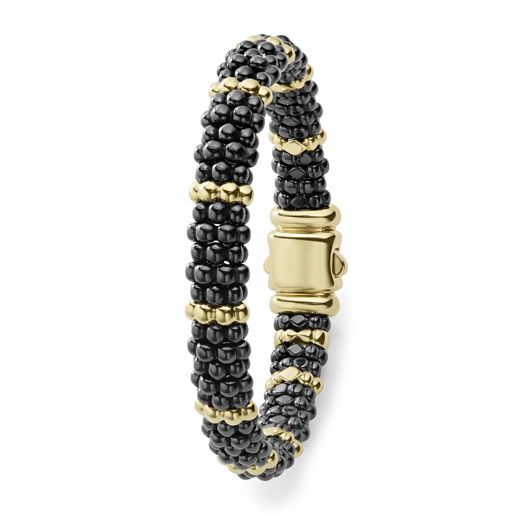 Black Caviar 18K Gold Station Ceramic Beaded Bracelet | 9mm - Image 3