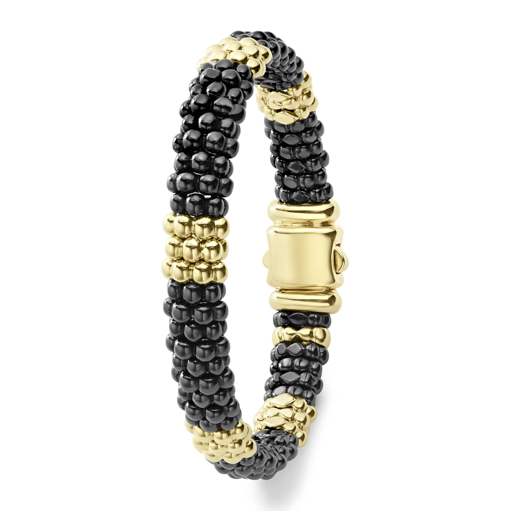 Black Caviar 18K Gold Station Ceramic Beaded Bracelet | 9mm - Image 3