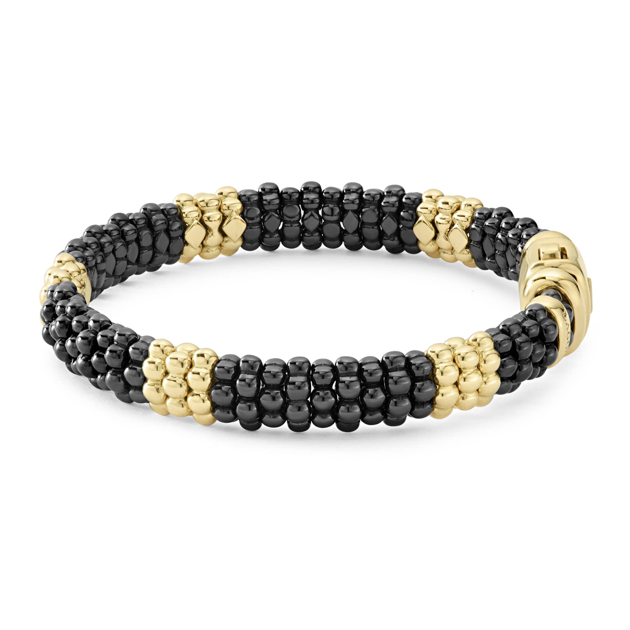 Black Caviar 18K Gold Station Ceramic Beaded Bracelet | 9mm - Image 4