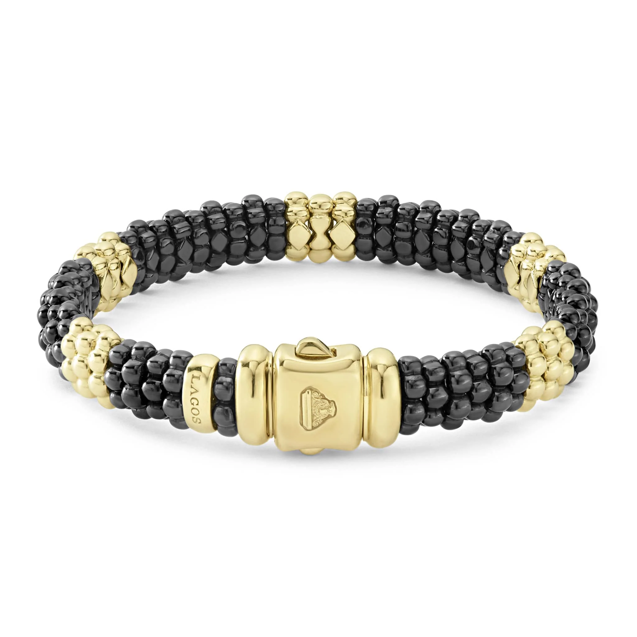 Black Caviar 18K Gold Station Ceramic Beaded Bracelet | 9mm - Image 5