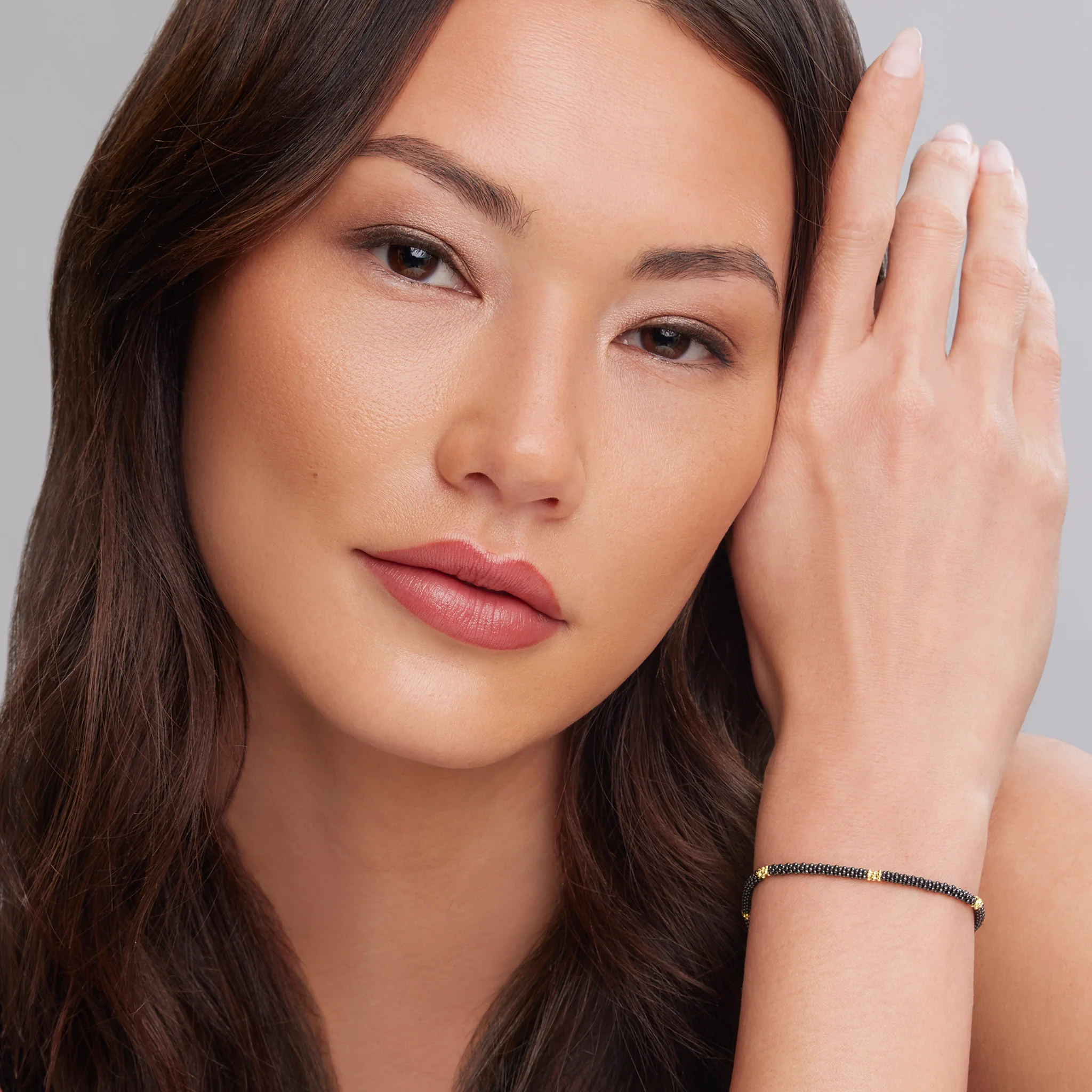Black Caviar Five Gold Station Thin Ceramic Bracelet | 3mm - Image 2