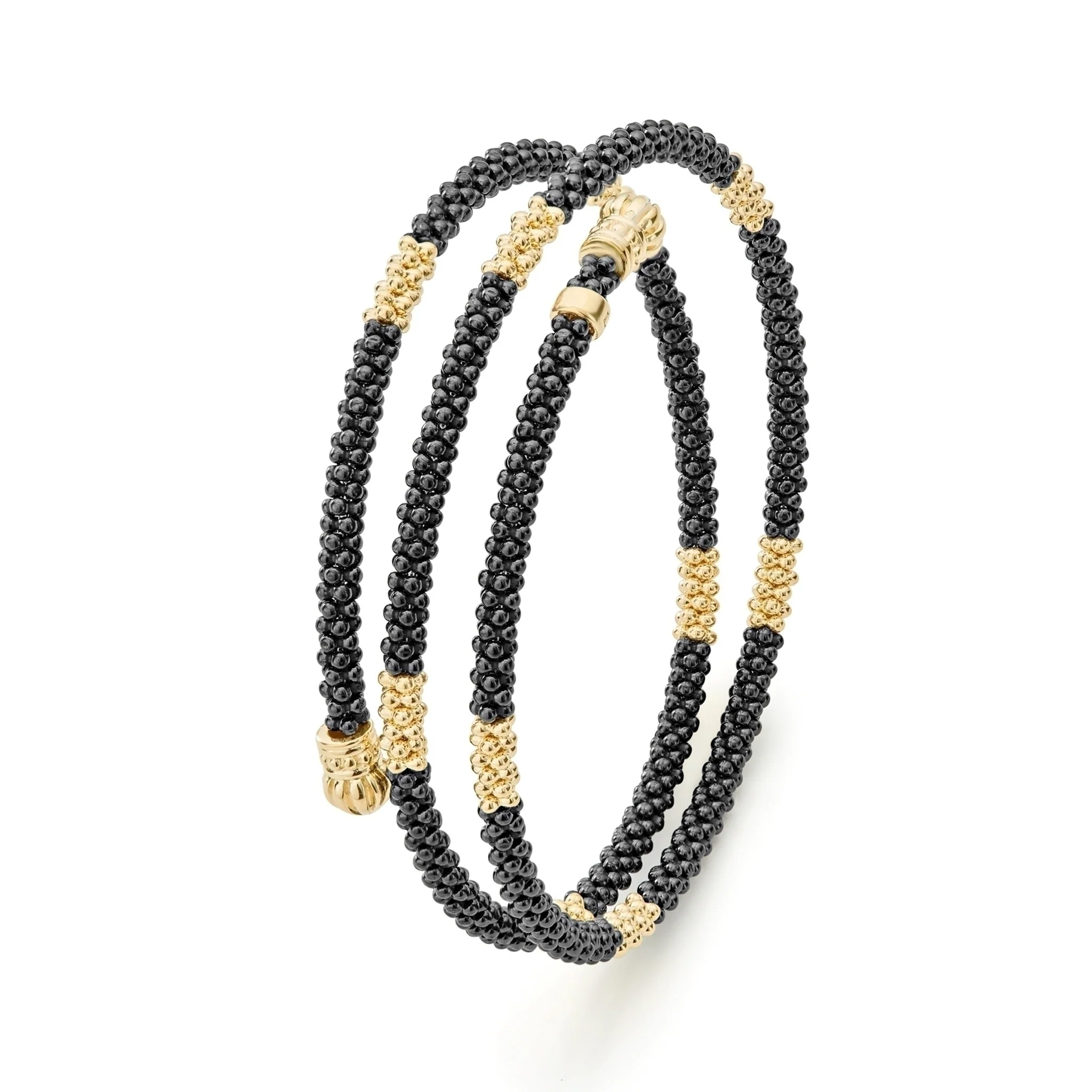 Black Caviar 18K Gold Small Station Ceramic Wrap Bracelet | 3mm - Image 3