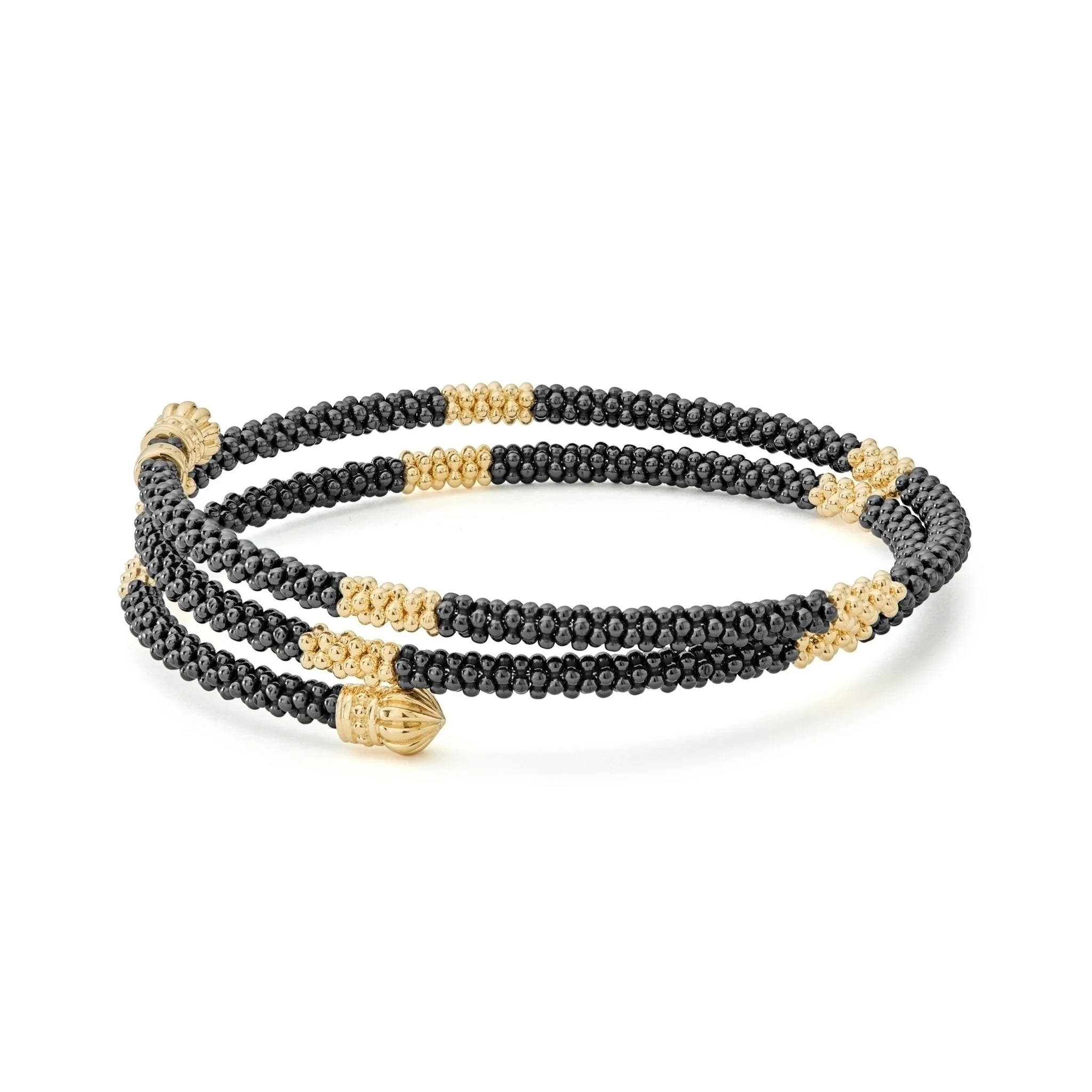 Black Caviar 18K Gold Small Station Ceramic Wrap Bracelet | 3mm - Image 4
