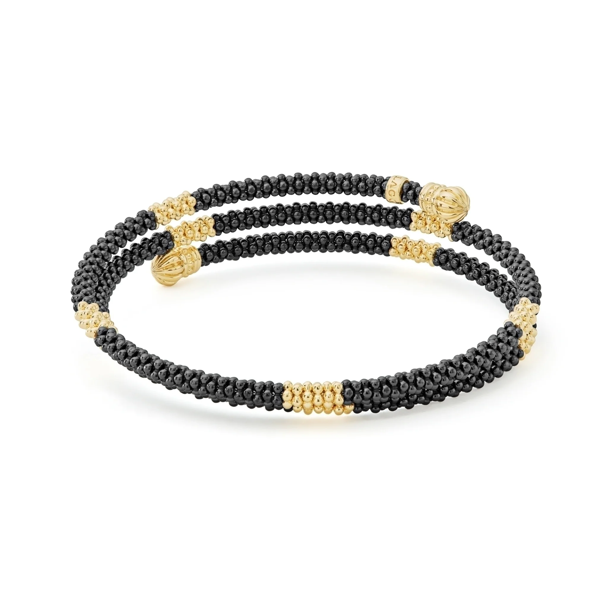 Black Caviar 18K Gold Small Station Ceramic Wrap Bracelet | 3mm - Image 5