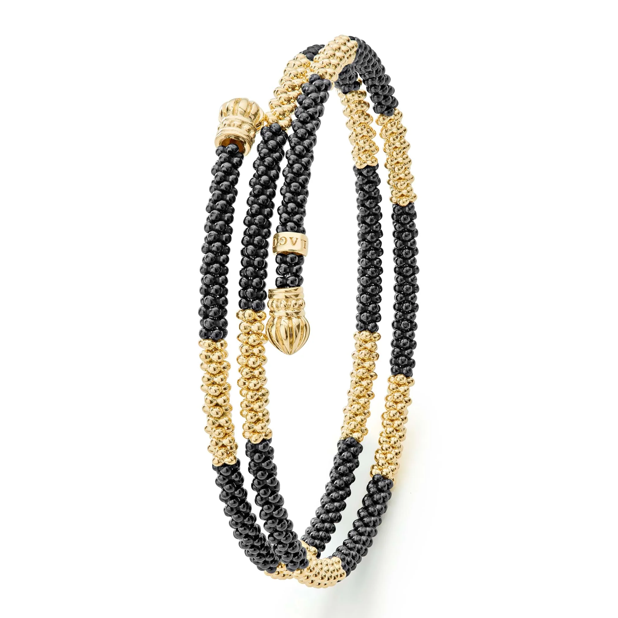 Black Caviar 18K Gold Large Station Ceramic Wrap Bracelet | 3mm - Image 3